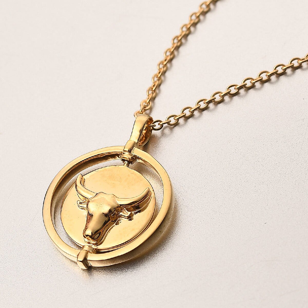 Sundays Child Taurus Zodiac Pendant with Chain (Size 20) in Yellow Gold Tone