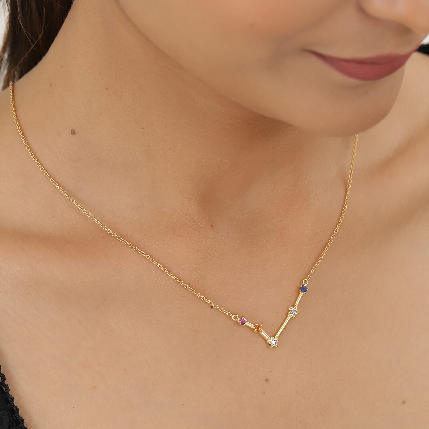 Diamond, Rhodolite Garnet, and Multi Gemstone Necklace (Size - 18 With 2 Inch Extender) in 14K Gold Overlay Sterling Silver