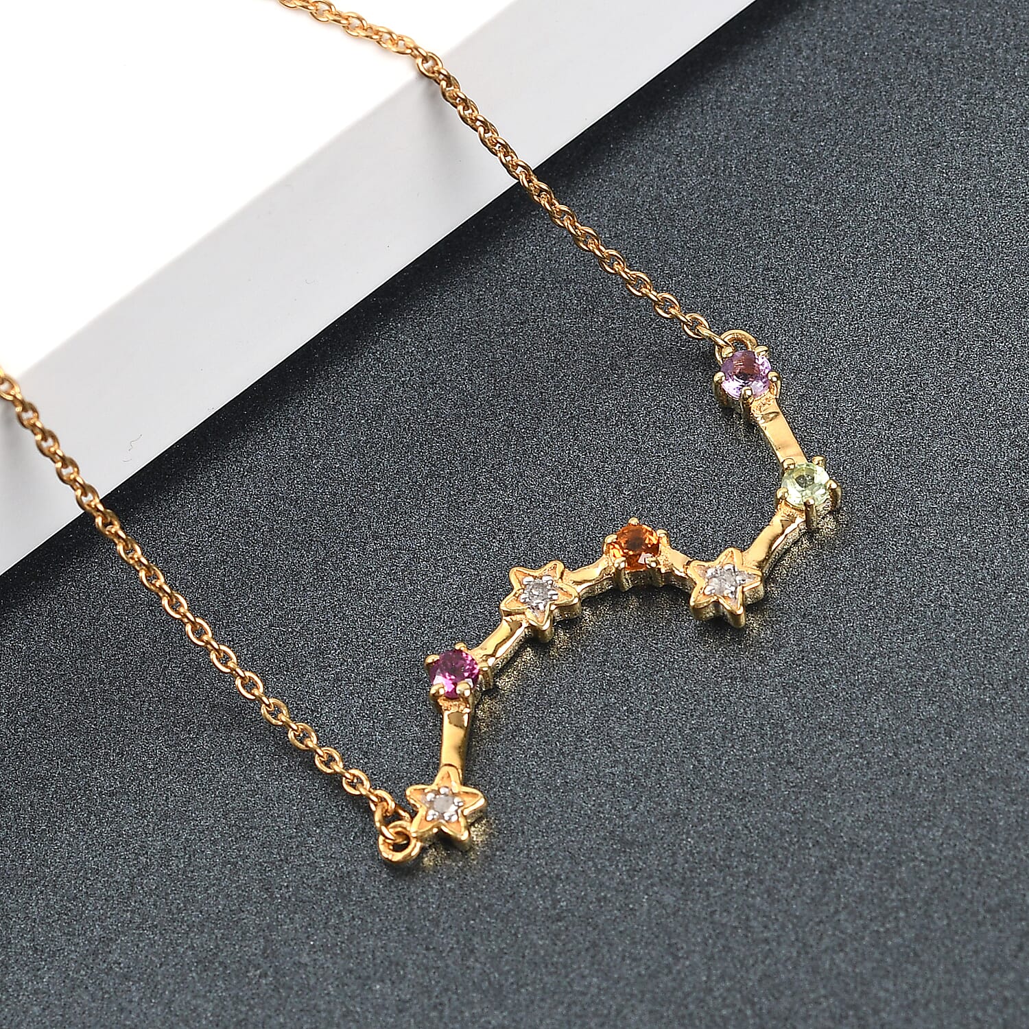 Diamond, Rhodolite Garnet, and Multi Gemstone Necklace (Size - 18 With 2 Inch Extender) in 14K Gold Overlay Sterling Silver