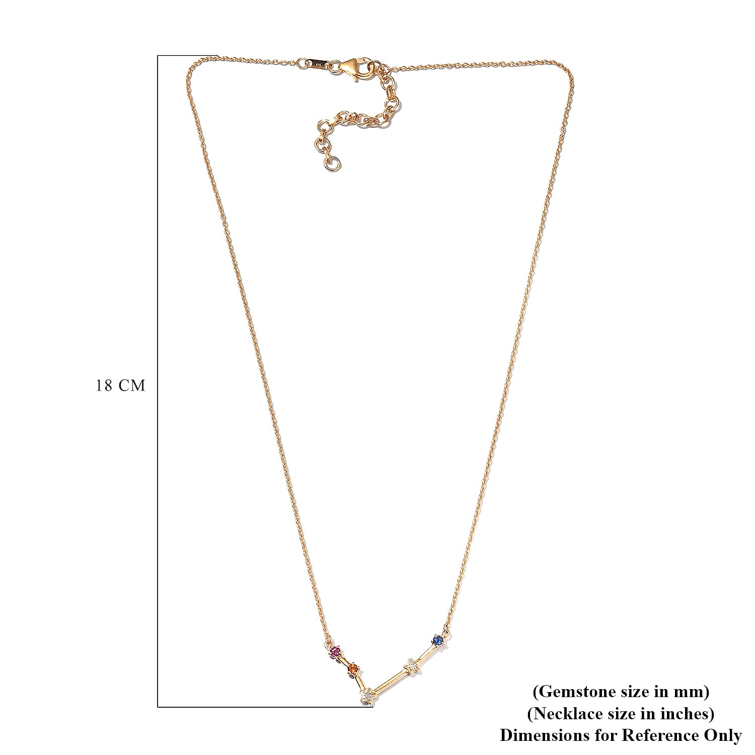 Diamond, Rhodolite Garnet, and Multi Gemstone Necklace (Size - 18 With 2 Inch Extender) in 14K Gold Overlay Sterling Silver