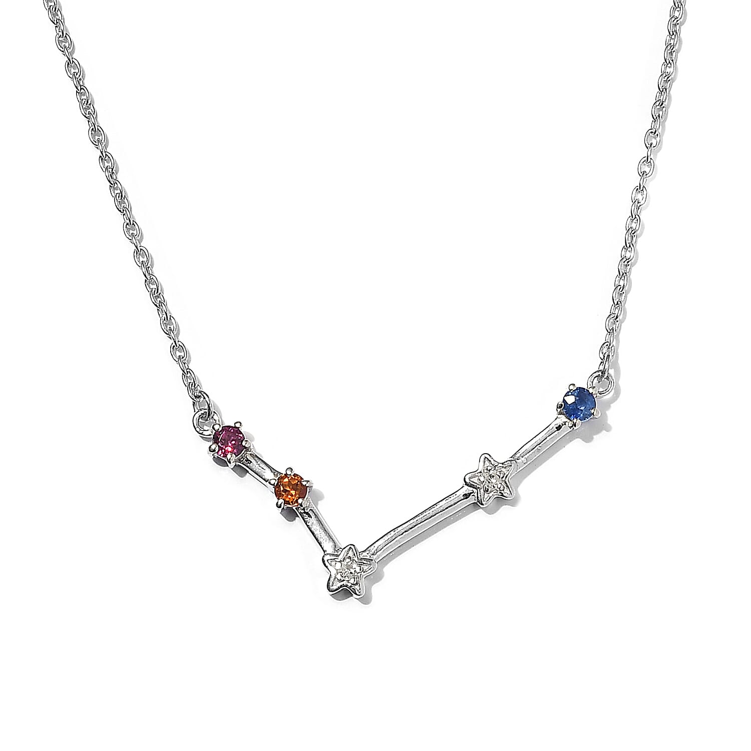 Diamond, Rhodolite Garnet, and Multi Gemstone Necklace (Size - 18 With 2 Inch Extender) in Platinum Overlay Sterling Silver