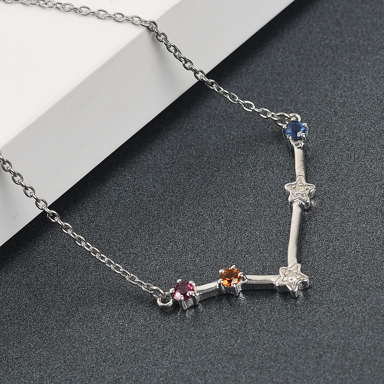 Diamond, Rhodolite Garnet, and Multi Gemstone Necklace (Size - 18 With 2 Inch Extender) in Platinum Overlay Sterling Silver