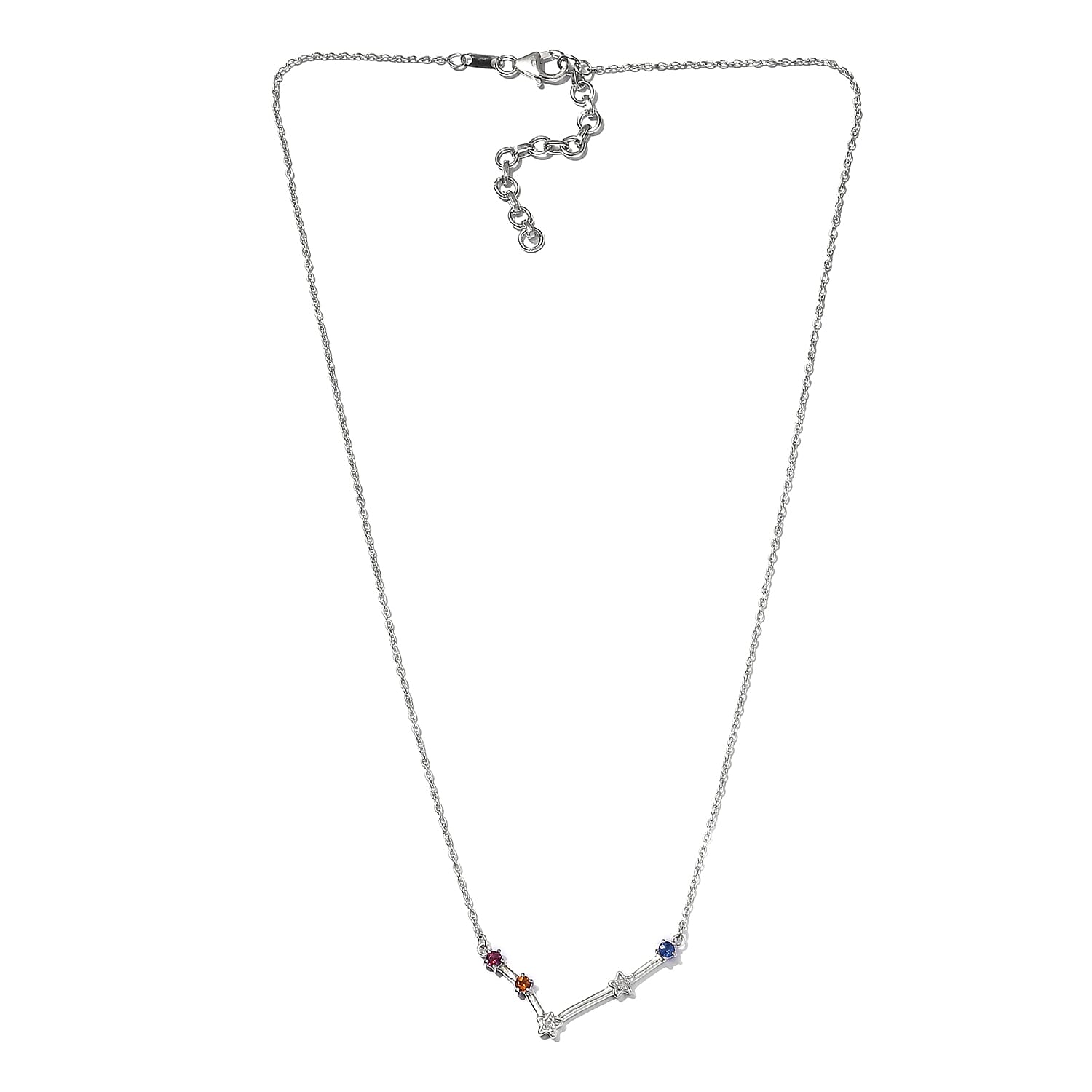 Diamond, Rhodolite Garnet, and Multi Gemstone Necklace (Size - 18 With 2 Inch Extender) in Platinum Overlay Sterling Silver