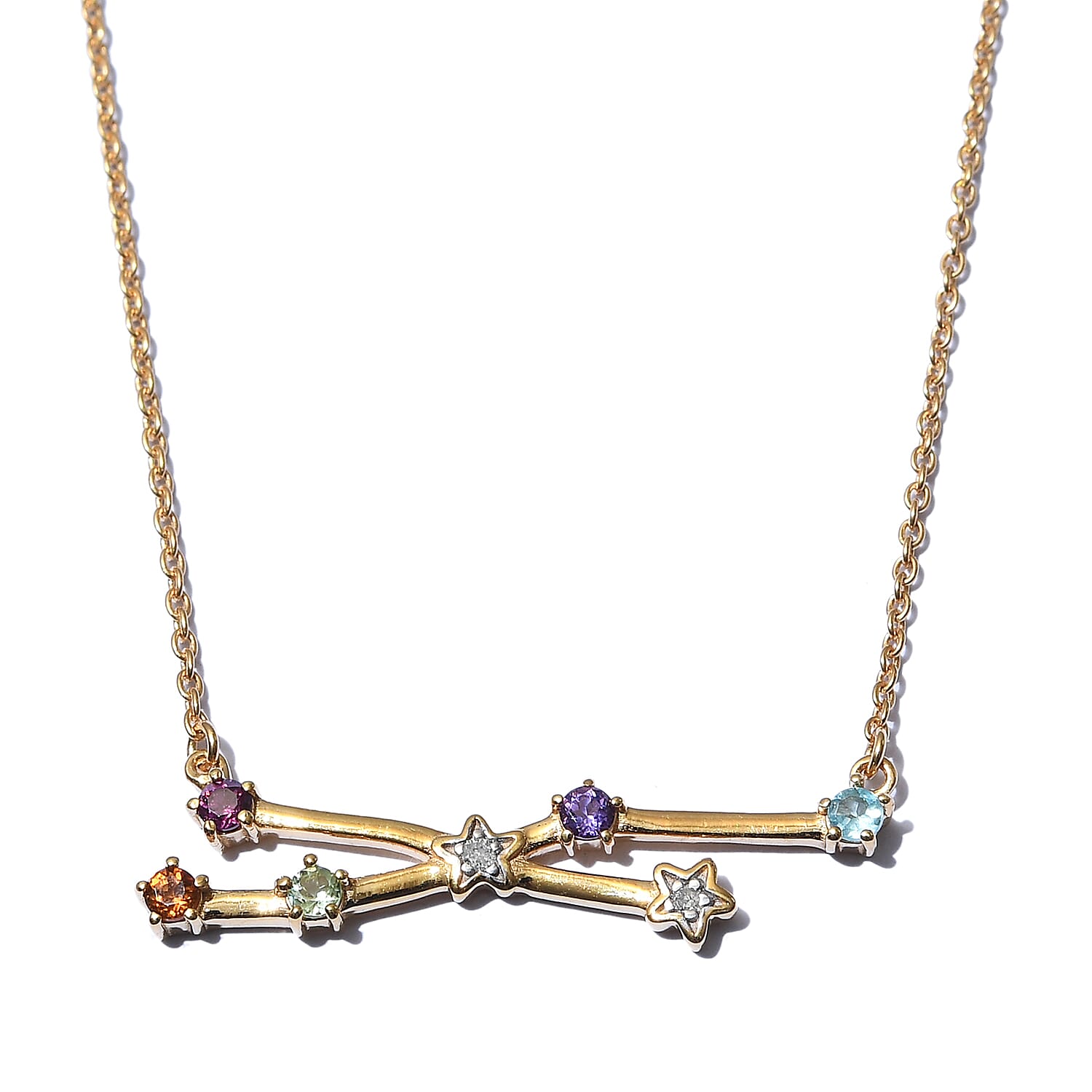 Diamond and Multi Gemstones Necklace (Size 18 With 2 Inch Extender) ) in 14K Gold Overlay Sterling Silver