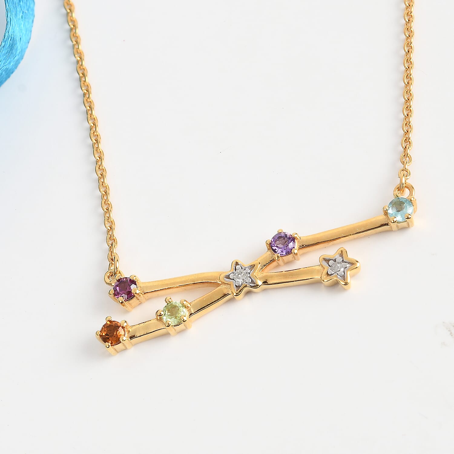Diamond and Multi Gemstones Necklace (Size 18 With 2 Inch Extender) ) in 14K Gold Overlay Sterling Silver