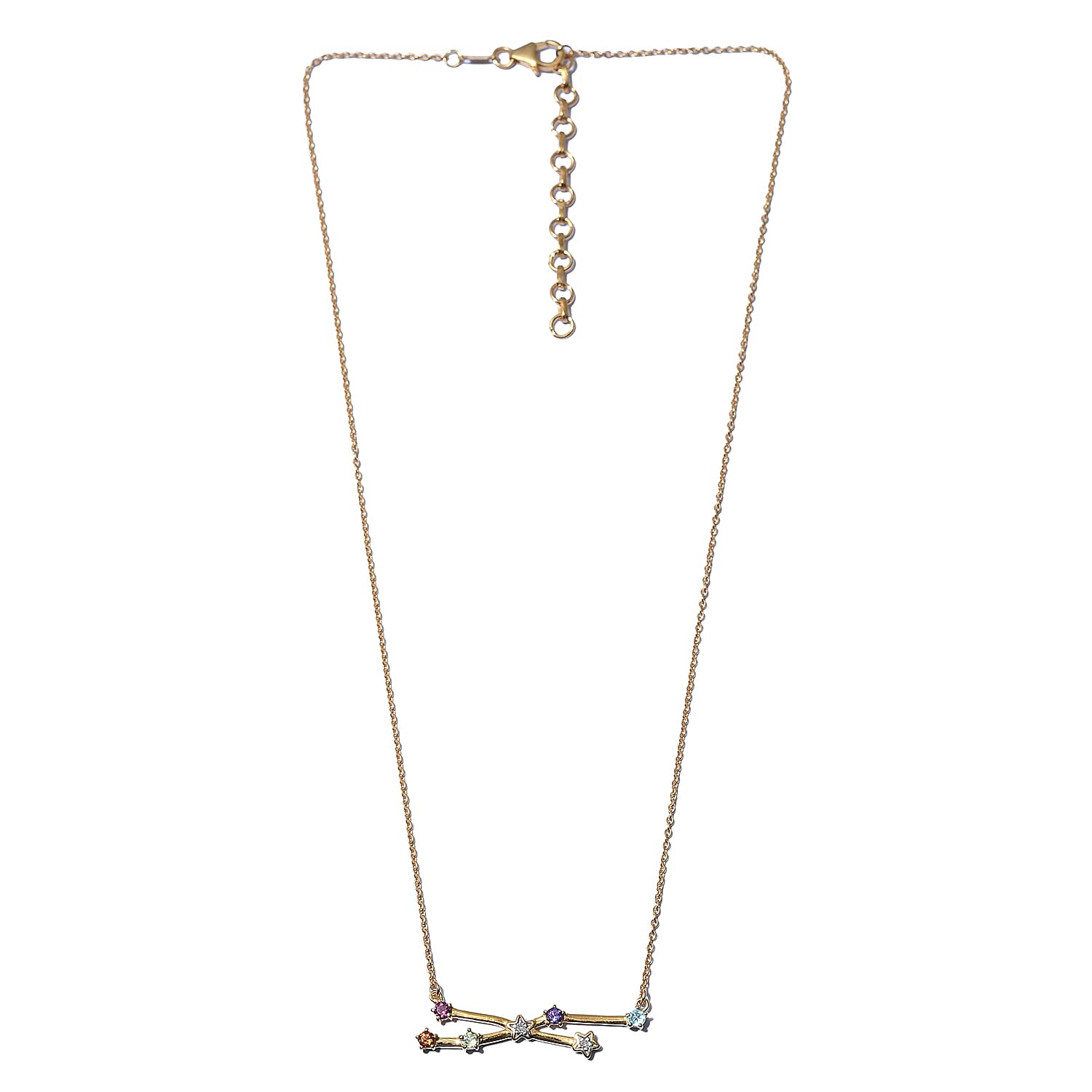 Diamond and Multi Gemstones Necklace (Size 18 With 2 Inch Extender) ) in 14K Gold Overlay Sterling Silver