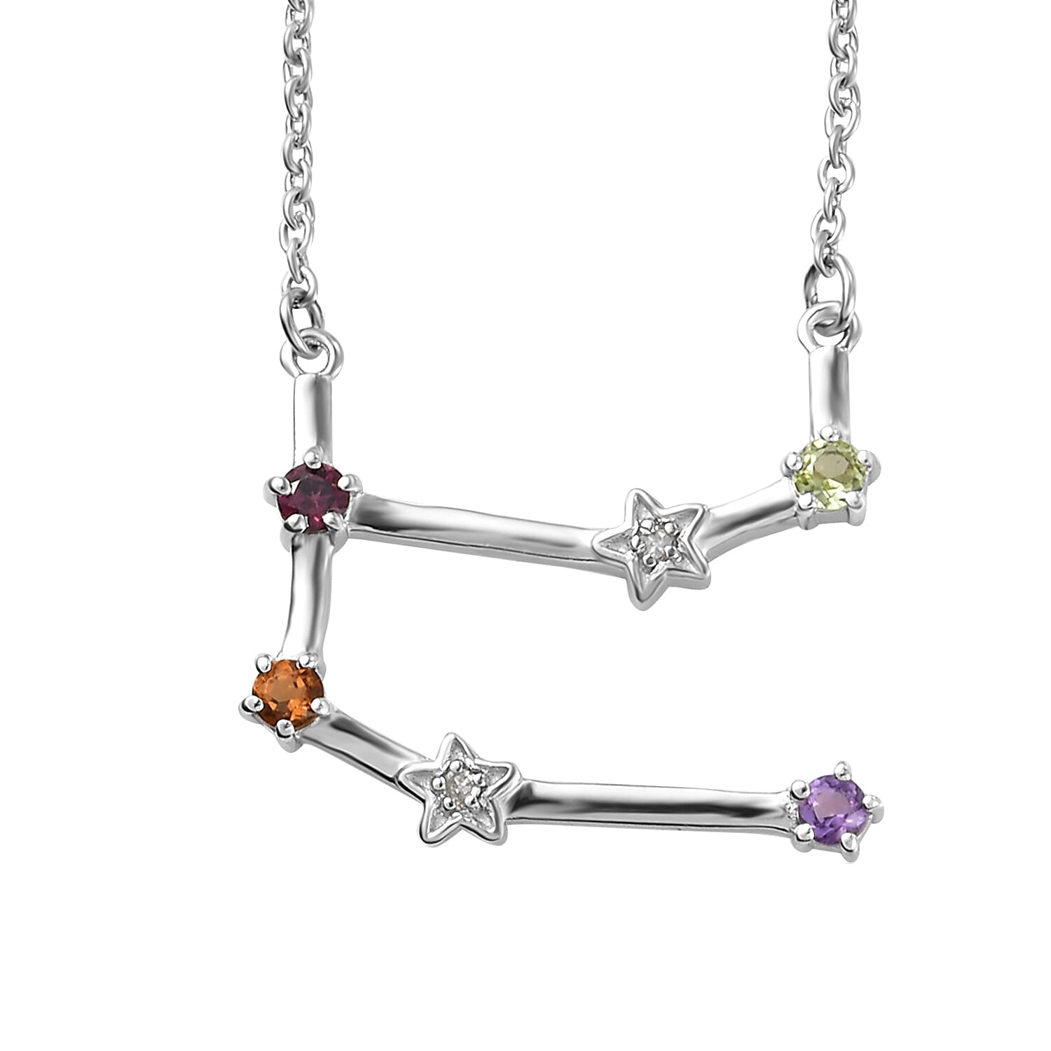 Diamond and Multi Gemstones Necklace (Size - 18 with 2 inch Extender) in Platinum Overlay Sterling Silver, Silver Wt. 5.69 Gms