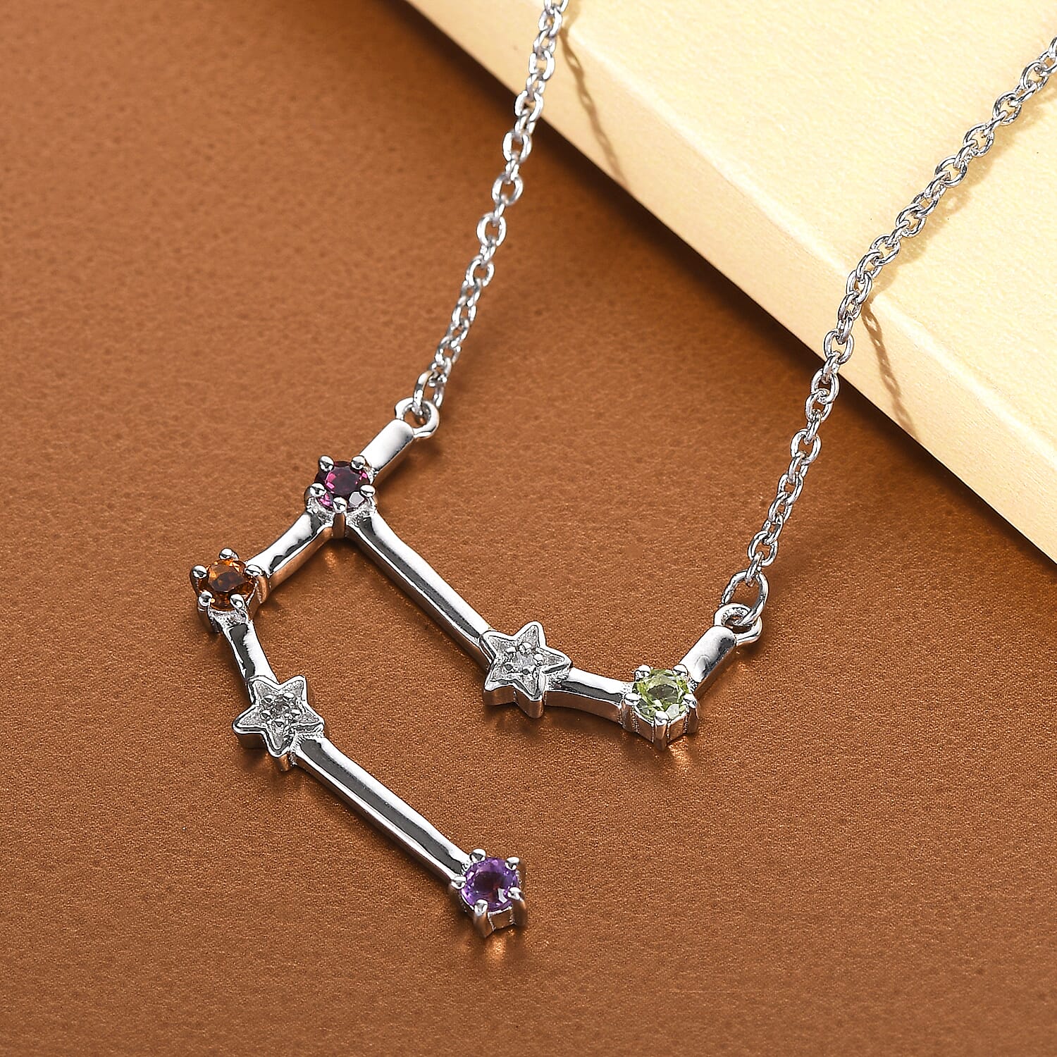 Diamond and Multi Gemstones Necklace (Size - 18 with 2 inch Extender) in Platinum Overlay Sterling Silver, Silver Wt. 5.69 Gms