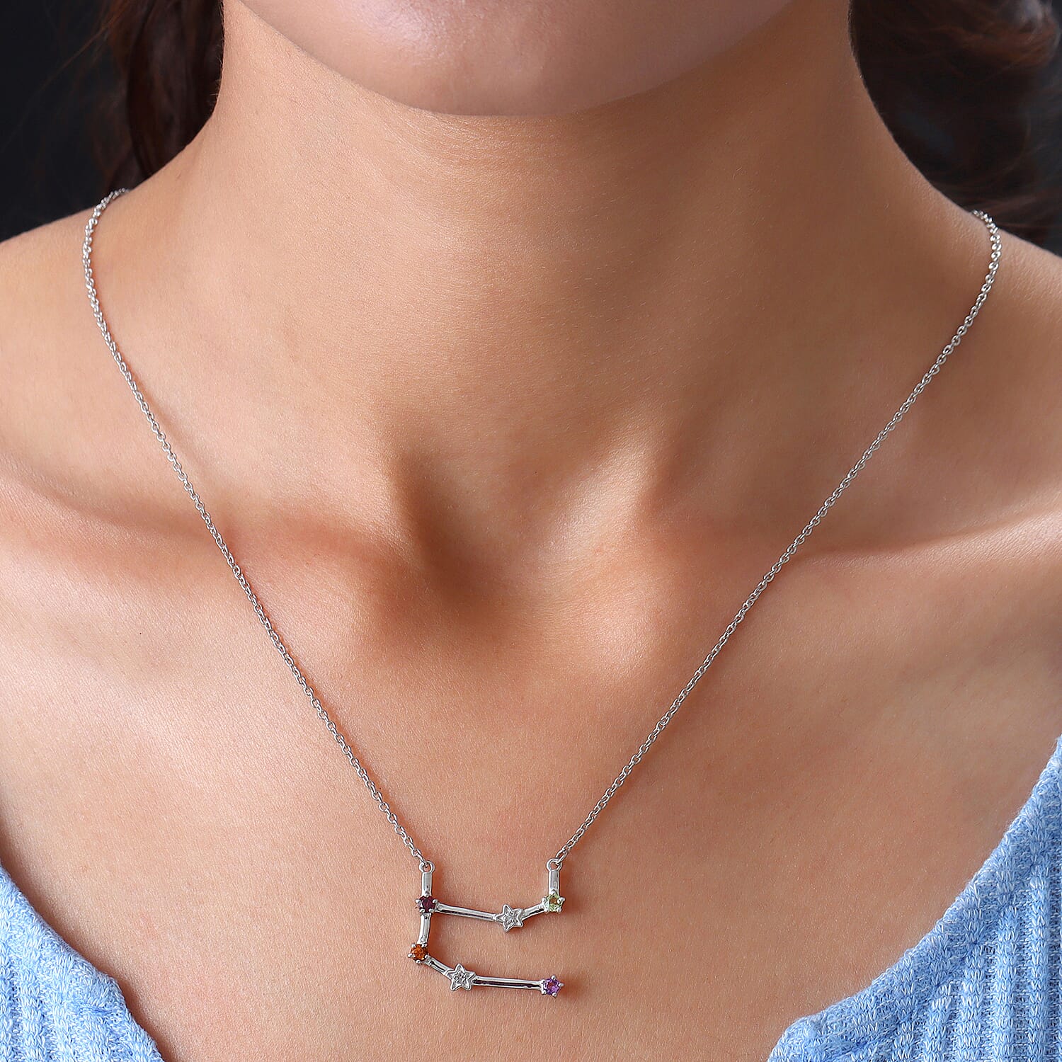 Diamond and Multi Gemstones Necklace (Size - 18 with 2 inch Extender) in Platinum Overlay Sterling Silver, Silver Wt. 5.69 Gms