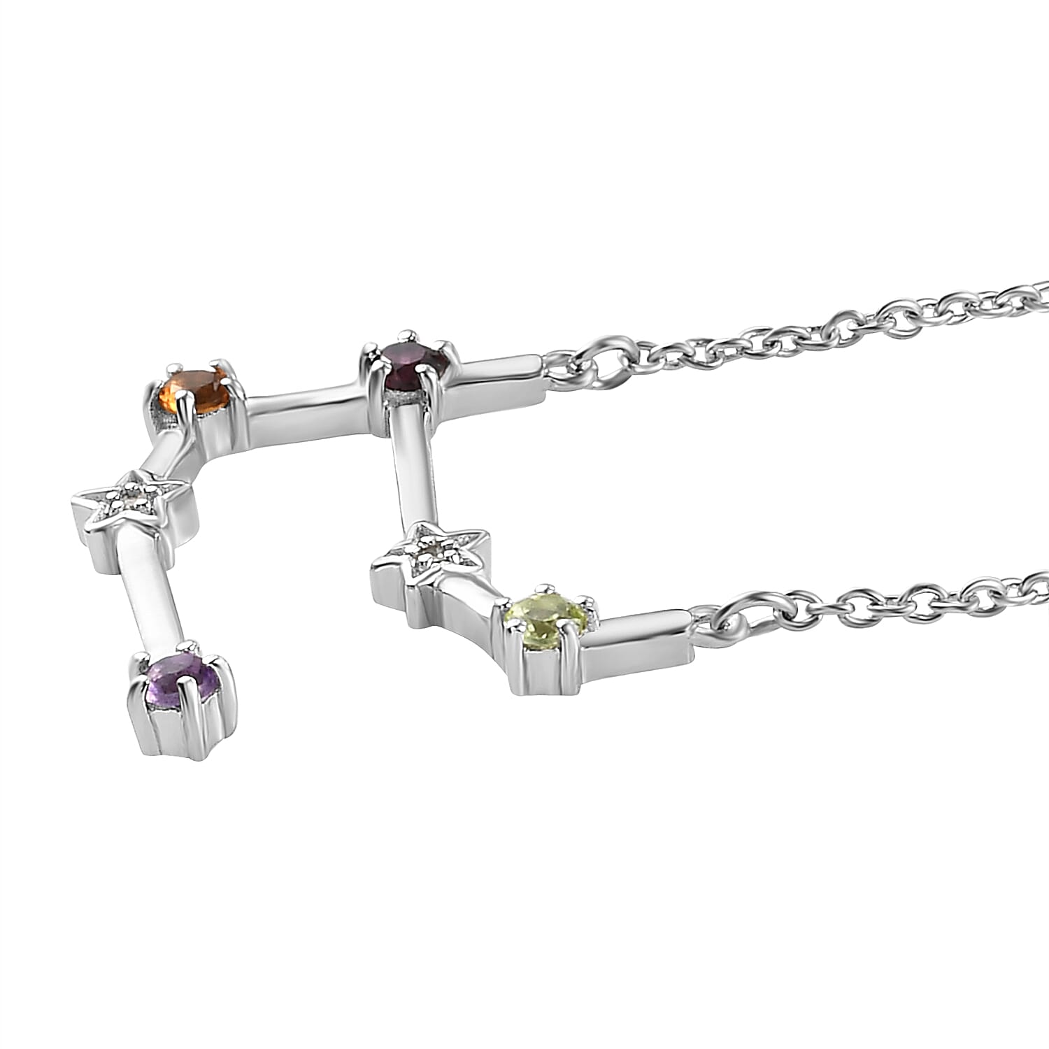 Diamond and Multi Gemstones Necklace (Size - 18 with 2 inch Extender) in Platinum Overlay Sterling Silver, Silver Wt. 5.69 Gms