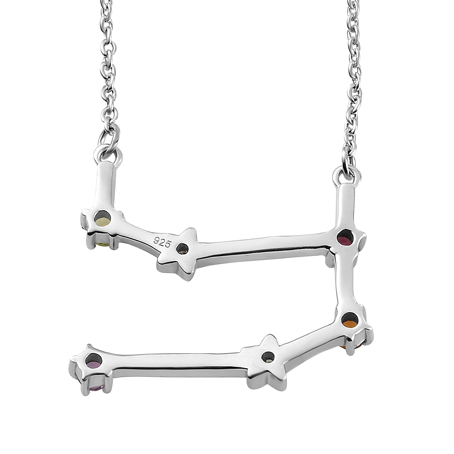 Diamond and Multi Gemstones Necklace (Size - 18 with 2 inch Extender) in Platinum Overlay Sterling Silver, Silver Wt. 5.69 Gms