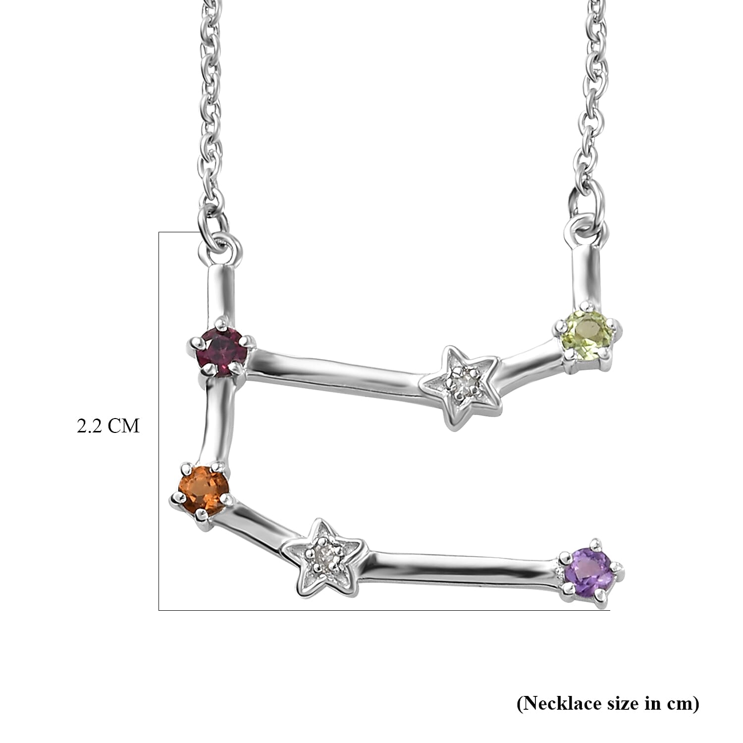 Diamond and Multi Gemstones Necklace (Size - 18 with 2 inch Extender) in Platinum Overlay Sterling Silver, Silver Wt. 5.69 Gms