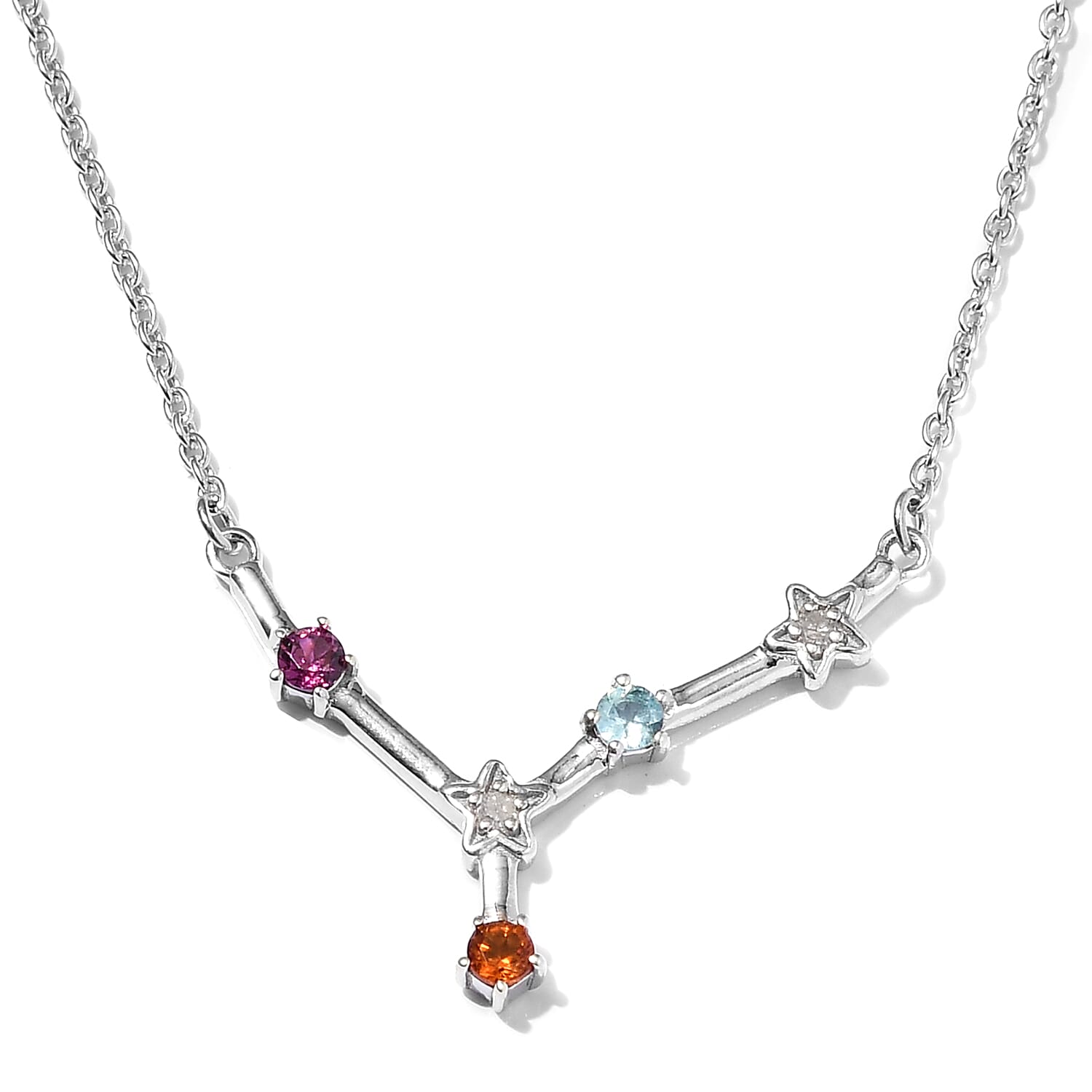 Diamond and Multi Gemstones Necklace (Size - 18 with 2 inch Extender ) in Platinum Overlay Sterling Silver