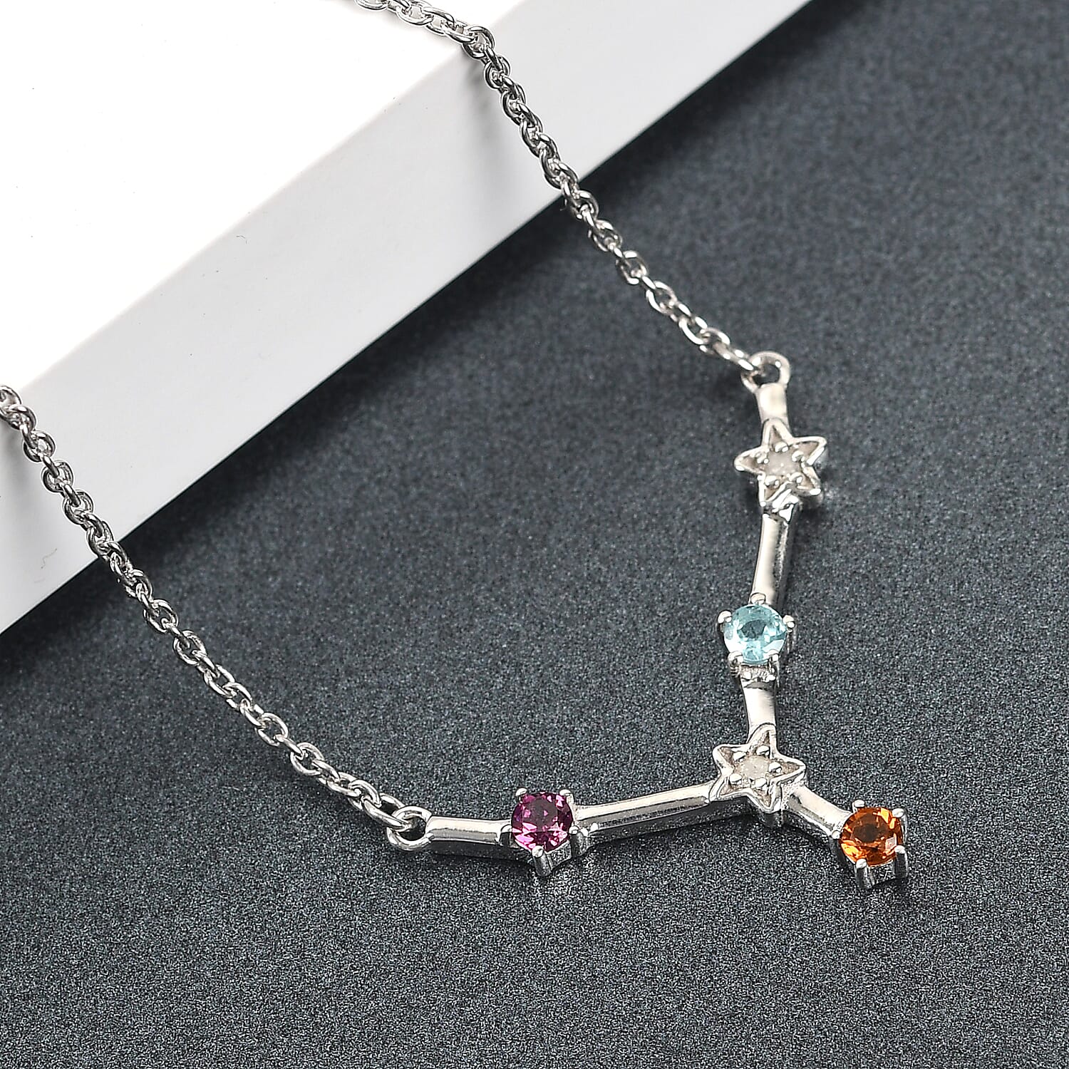 Diamond and Multi Gemstones Necklace (Size - 18 with 2 inch Extender ) in Platinum Overlay Sterling Silver