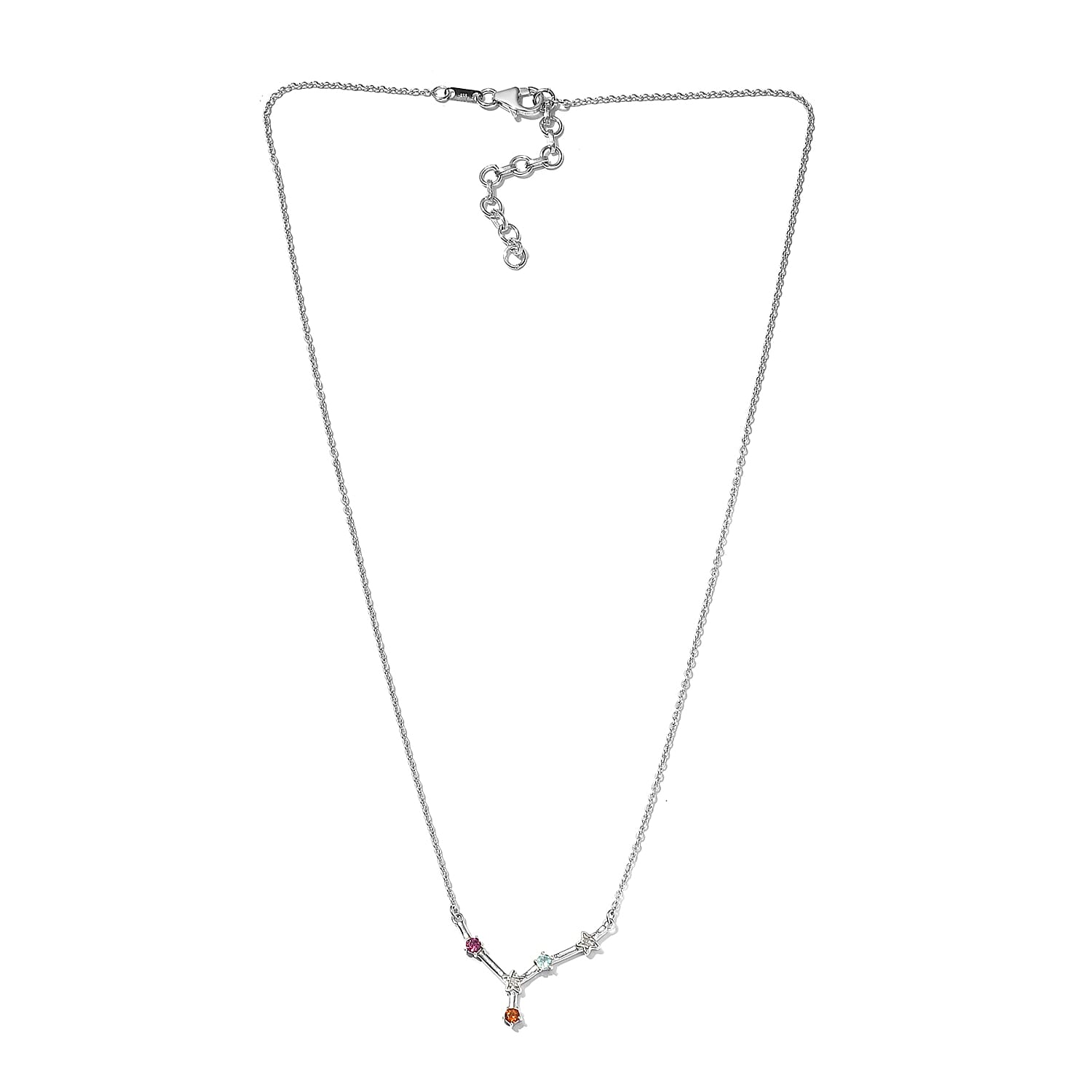 Diamond and Multi Gemstones Necklace (Size - 18 with 2 inch Extender ) in Platinum Overlay Sterling Silver