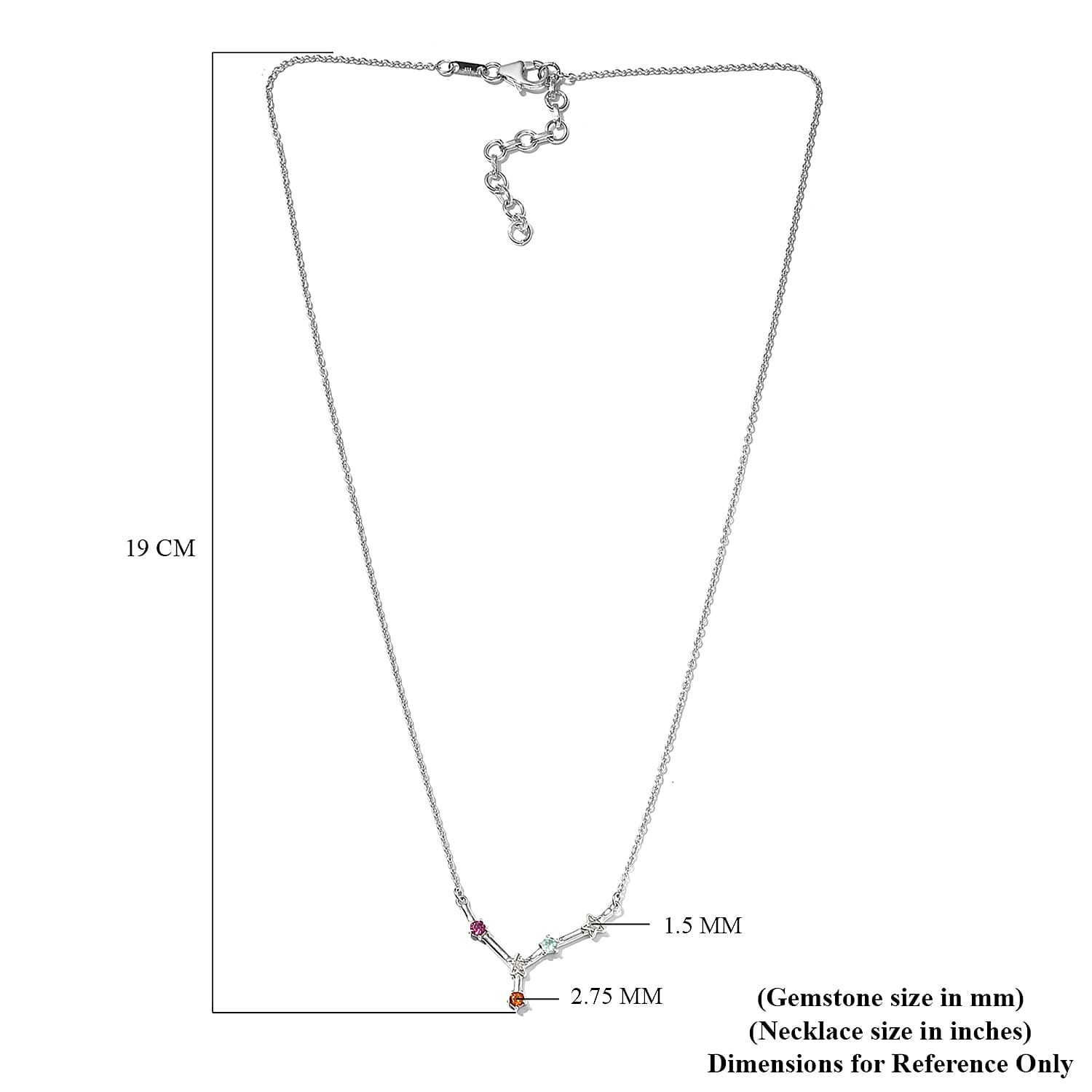 Diamond and Multi Gemstones Necklace (Size - 18 with 2 inch Extender ) in Platinum Overlay Sterling Silver