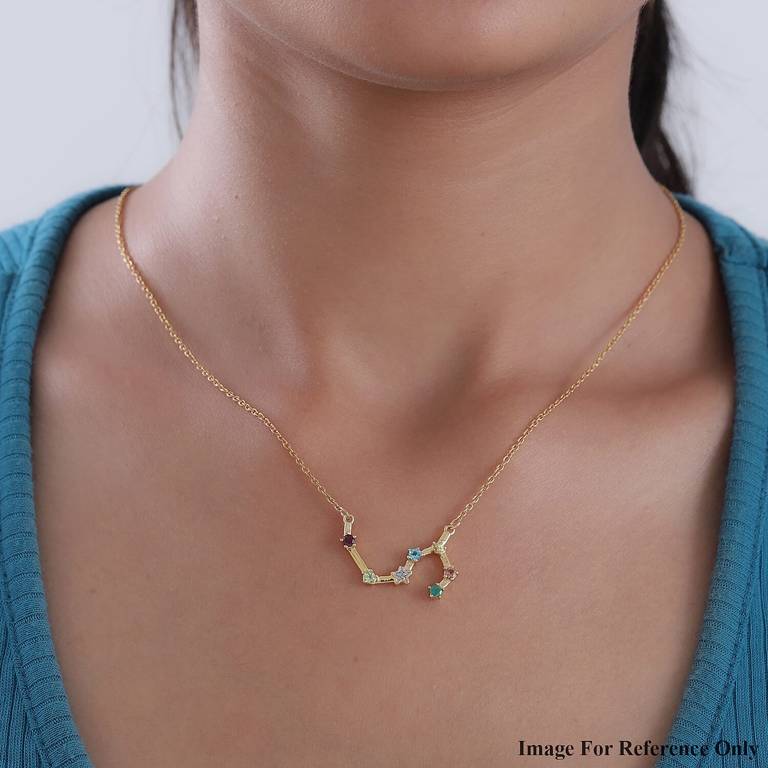 Diamond and Multi Gemstones Necklace (Size -18 With 2 inch Extender) in 14K Gold Overlay Sterling Silver