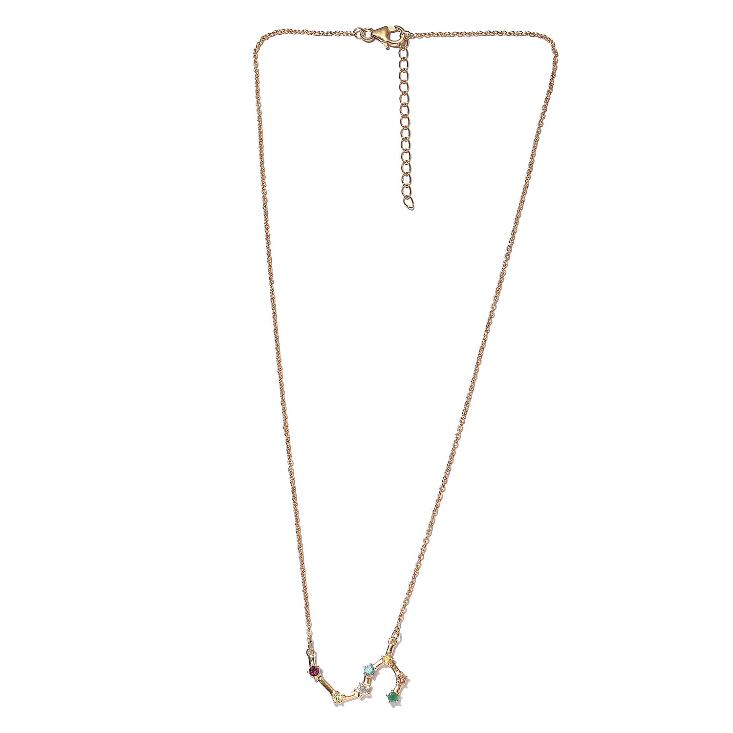 Diamond and Multi Gemstones Necklace (Size -18 With 2 inch Extender) in 14K Gold Overlay Sterling Silver