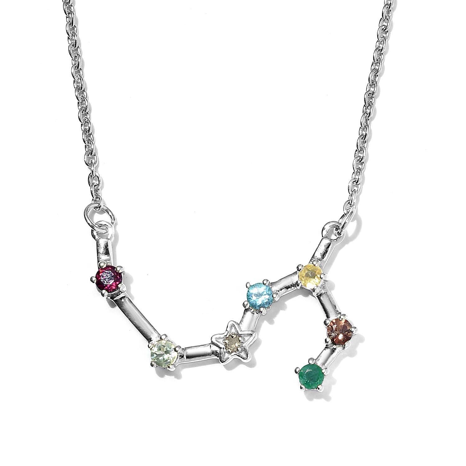 Diamond and Multi Gemstones Necklace (Size - 18 With 2 Inch Extender  ) in Platinum Overlay Sterling Silver