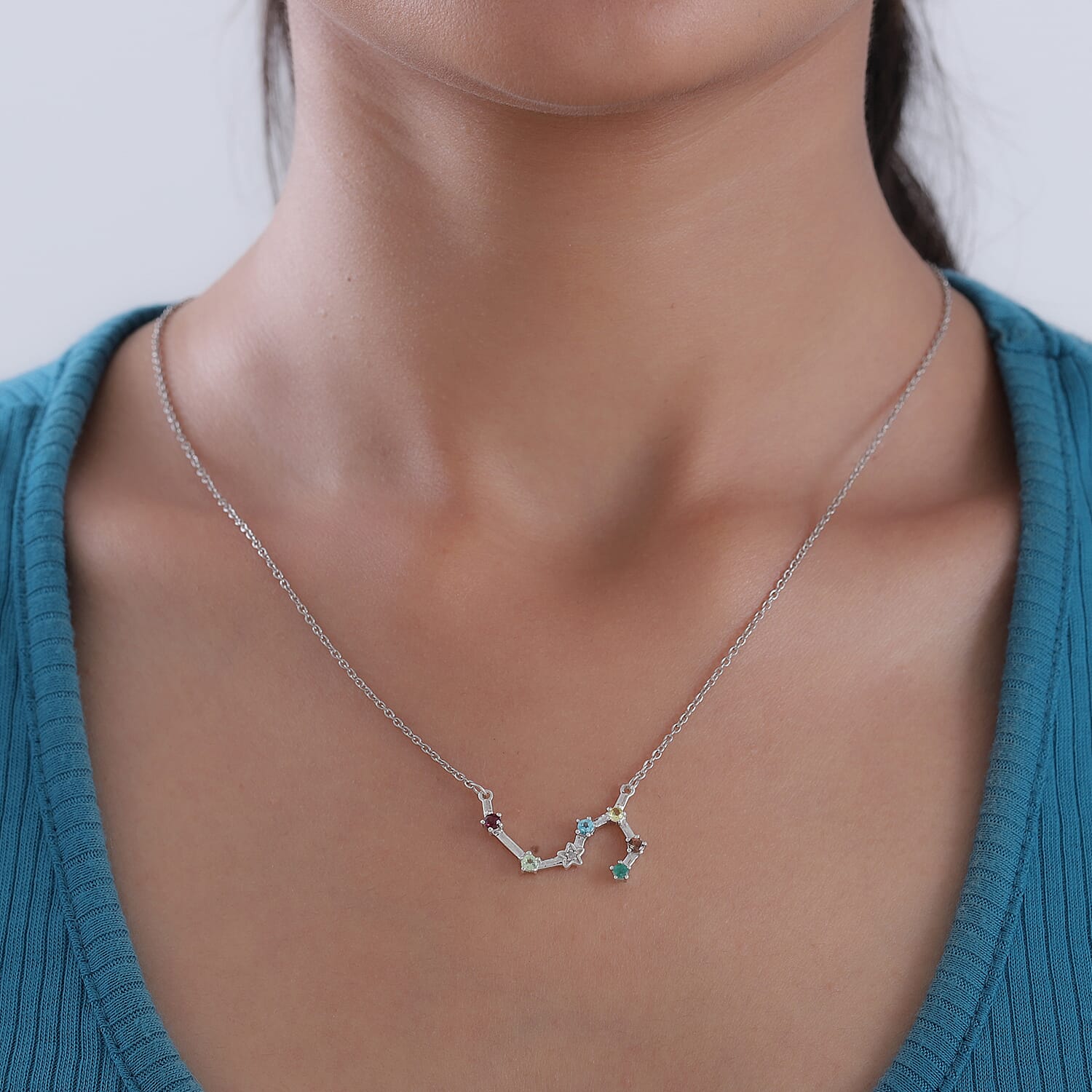 Diamond and Multi Gemstones Necklace (Size - 18 With 2 Inch Extender  ) in Platinum Overlay Sterling Silver