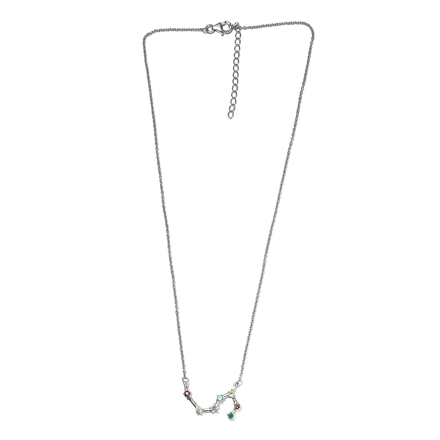 Diamond and Multi Gemstones Necklace (Size - 18 With 2 Inch Extender  ) in Platinum Overlay Sterling Silver