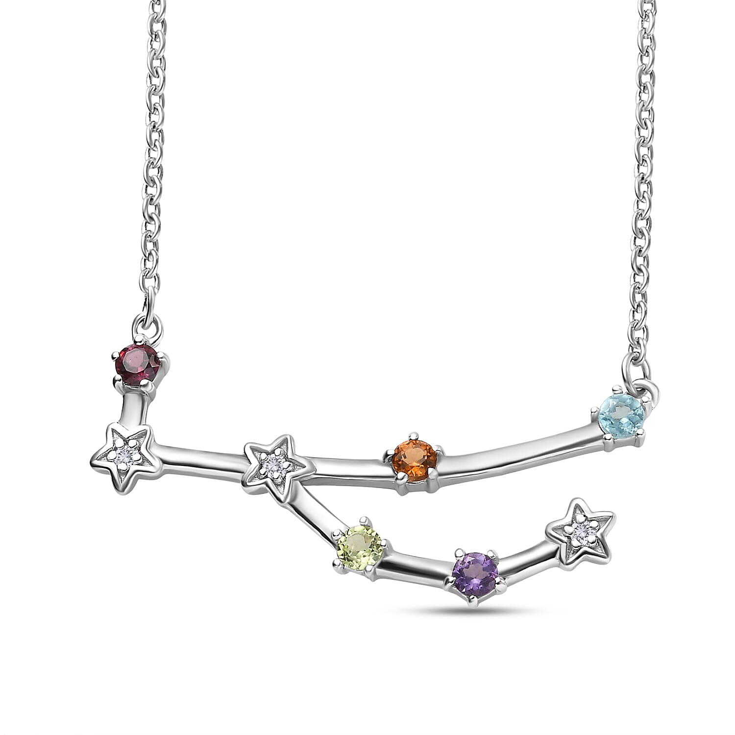 Diamond and Multi Gemstones Necklace (Size 18 with 2 inch Extender ) in Platinum Overlay Sterling Silver