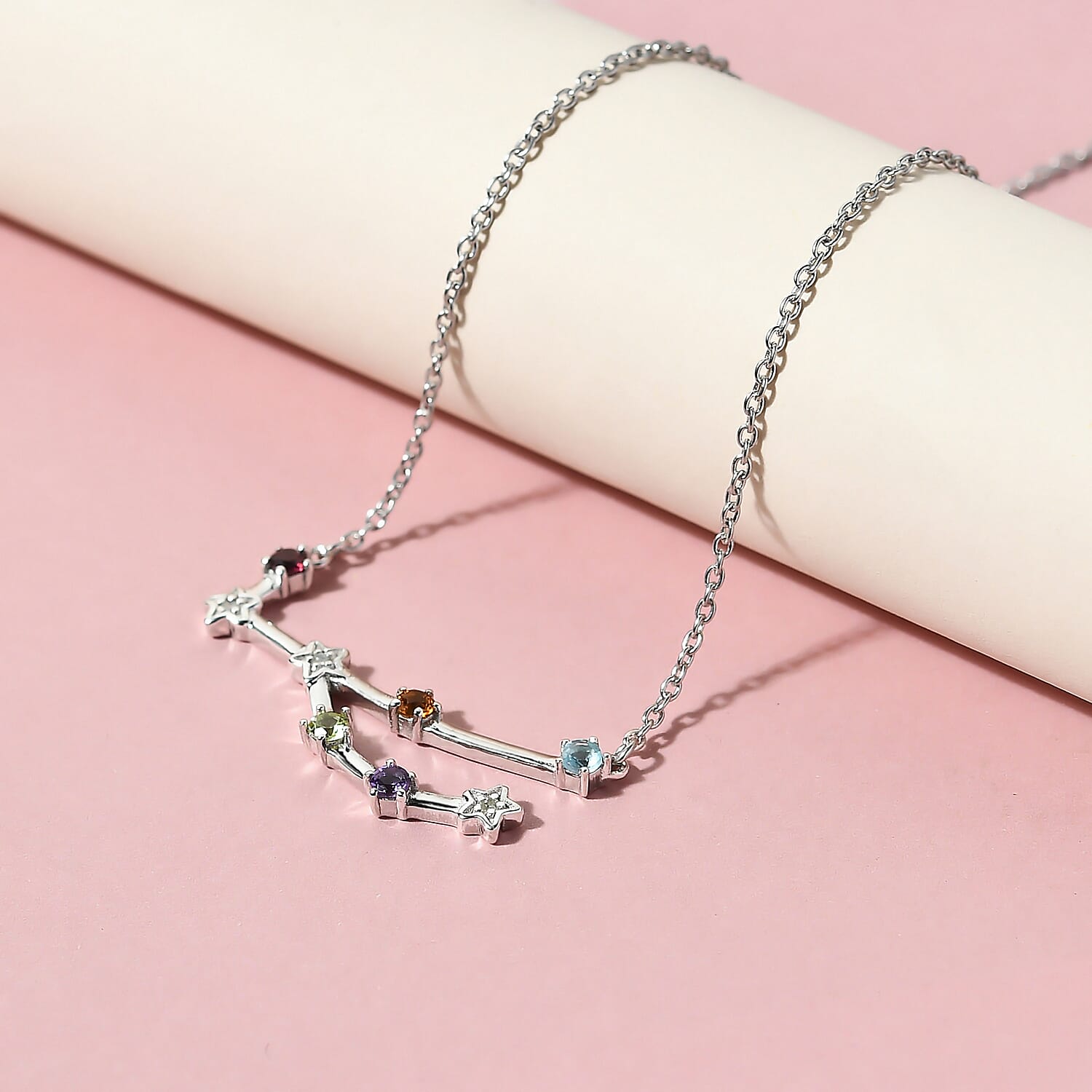 Diamond and Multi Gemstones Necklace (Size 18 with 2 inch Extender ) in Platinum Overlay Sterling Silver