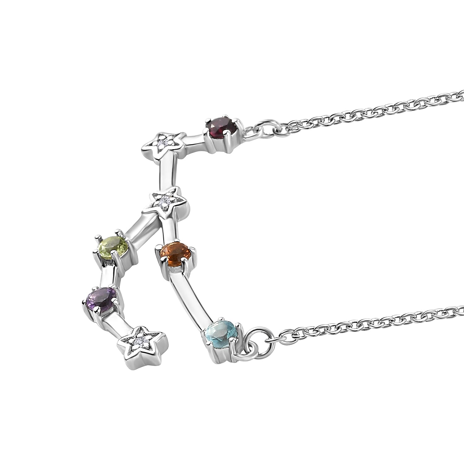Diamond and Multi Gemstones Necklace (Size 18 with 2 inch Extender ) in Platinum Overlay Sterling Silver