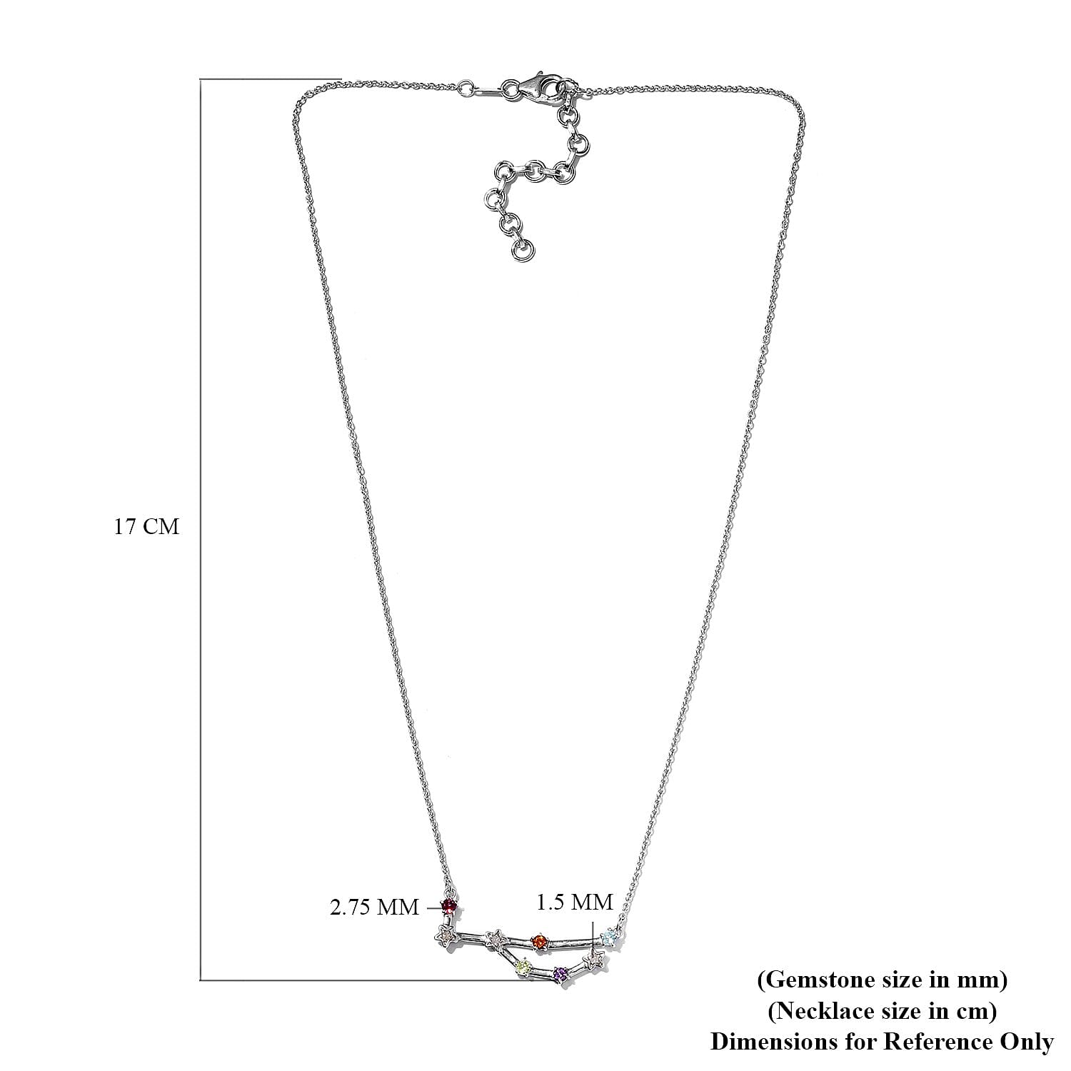 Diamond and Multi Gemstones Necklace (Size 18 with 2 inch Extender ) in Platinum Overlay Sterling Silver