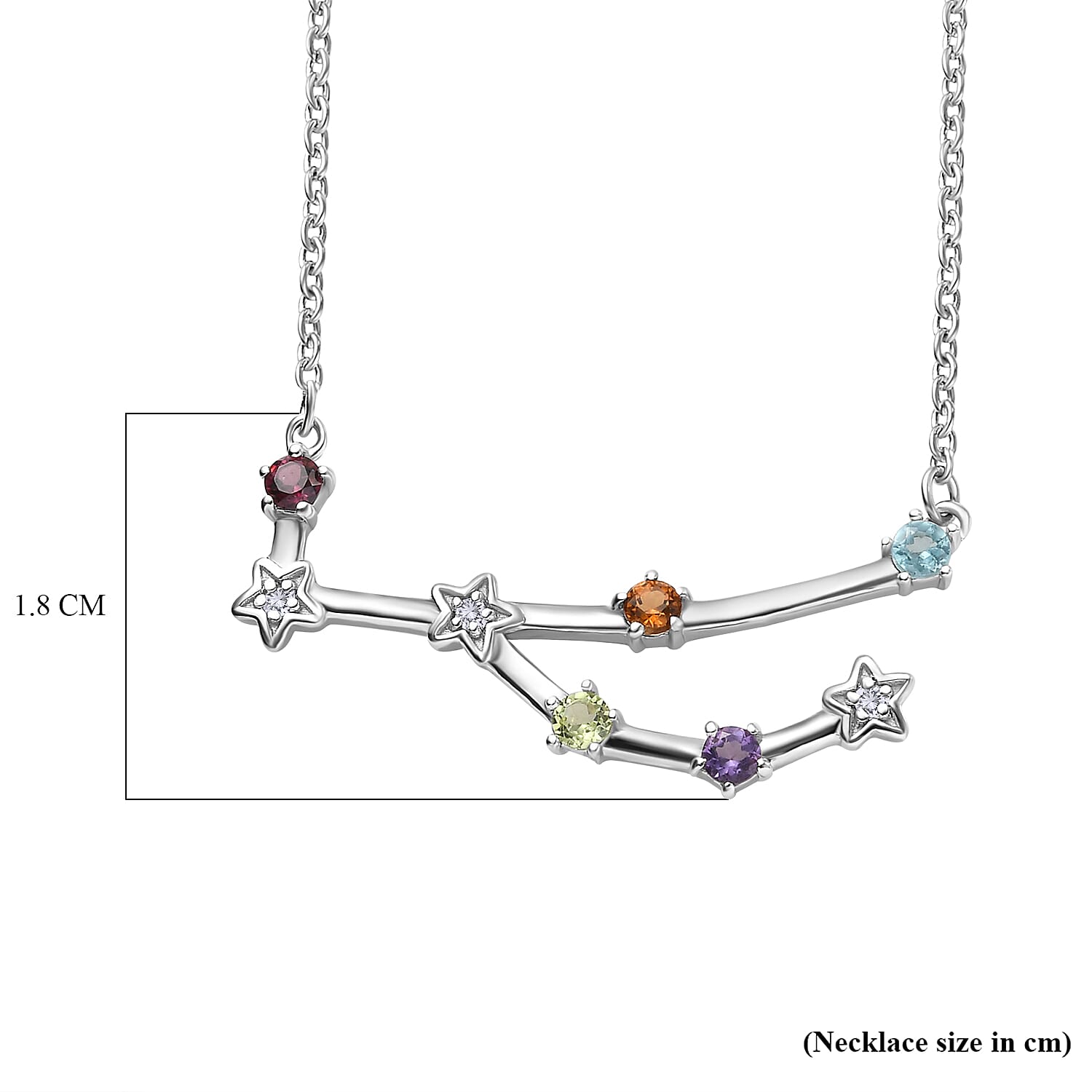 Diamond and Multi Gemstones Necklace (Size 18 with 2 inch Extender ) in Platinum Overlay Sterling Silver