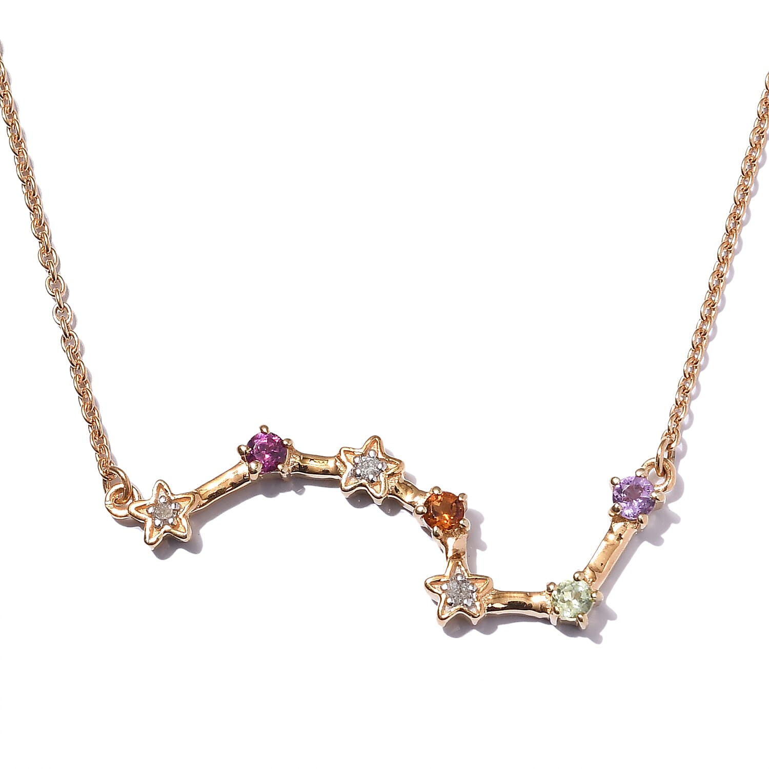Diamond and Multi Gemstones Necklace (Size18 with 2 inch Extender ) in 14K Gold Overlay Sterling Silver, Silver Wt. 5.10 Gms