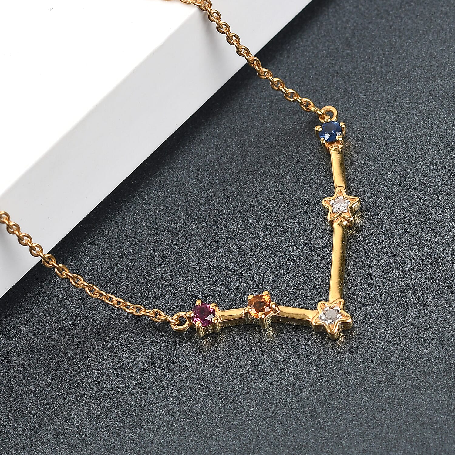 Diamond and Multi Gemstones Necklace (Size18 with 2 inch Extender ) in 14K Gold Overlay Sterling Silver, Silver Wt. 5.10 Gms