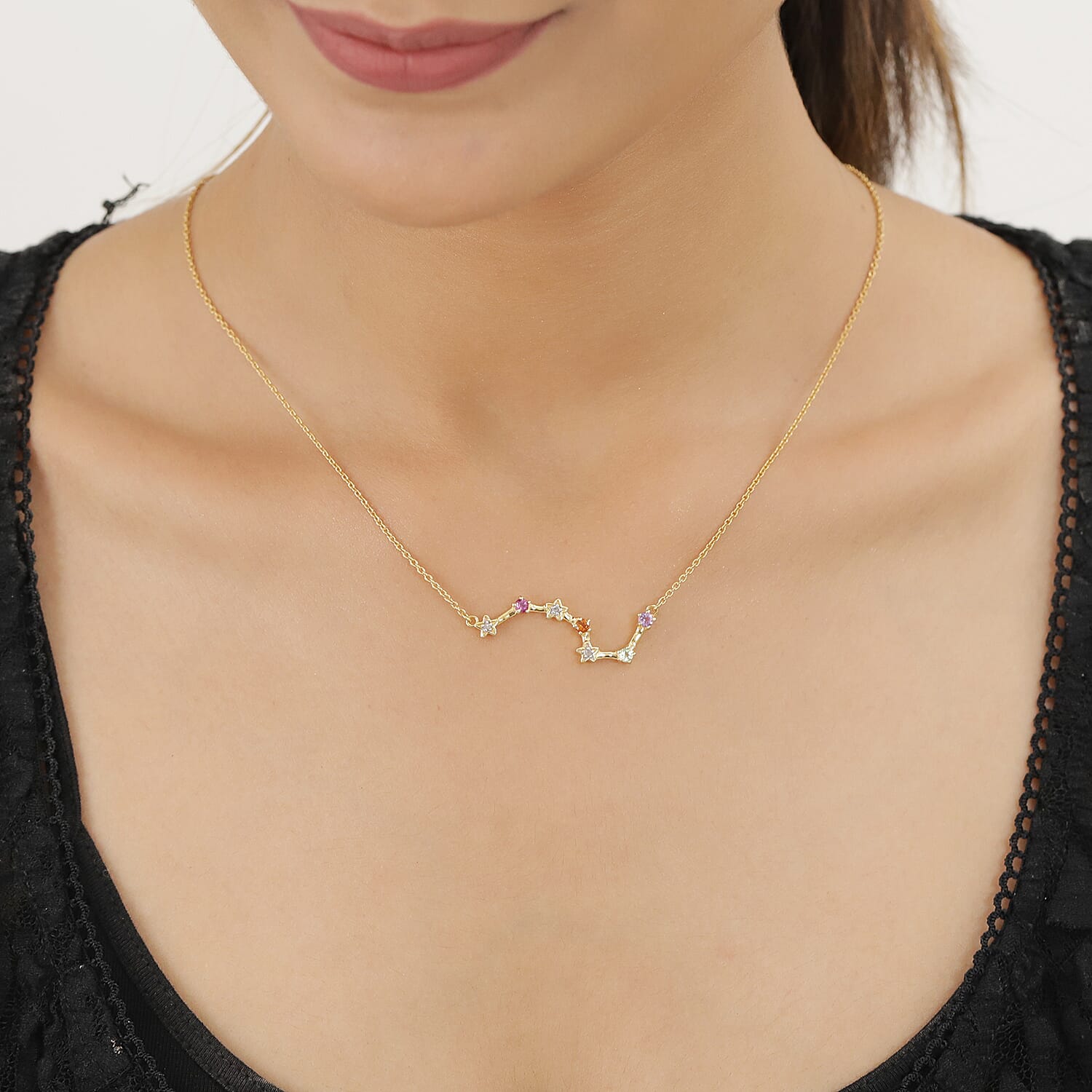 Diamond and Multi Gemstones Necklace (Size18 with 2 inch Extender ) in 14K Gold Overlay Sterling Silver, Silver Wt. 5.10 Gms