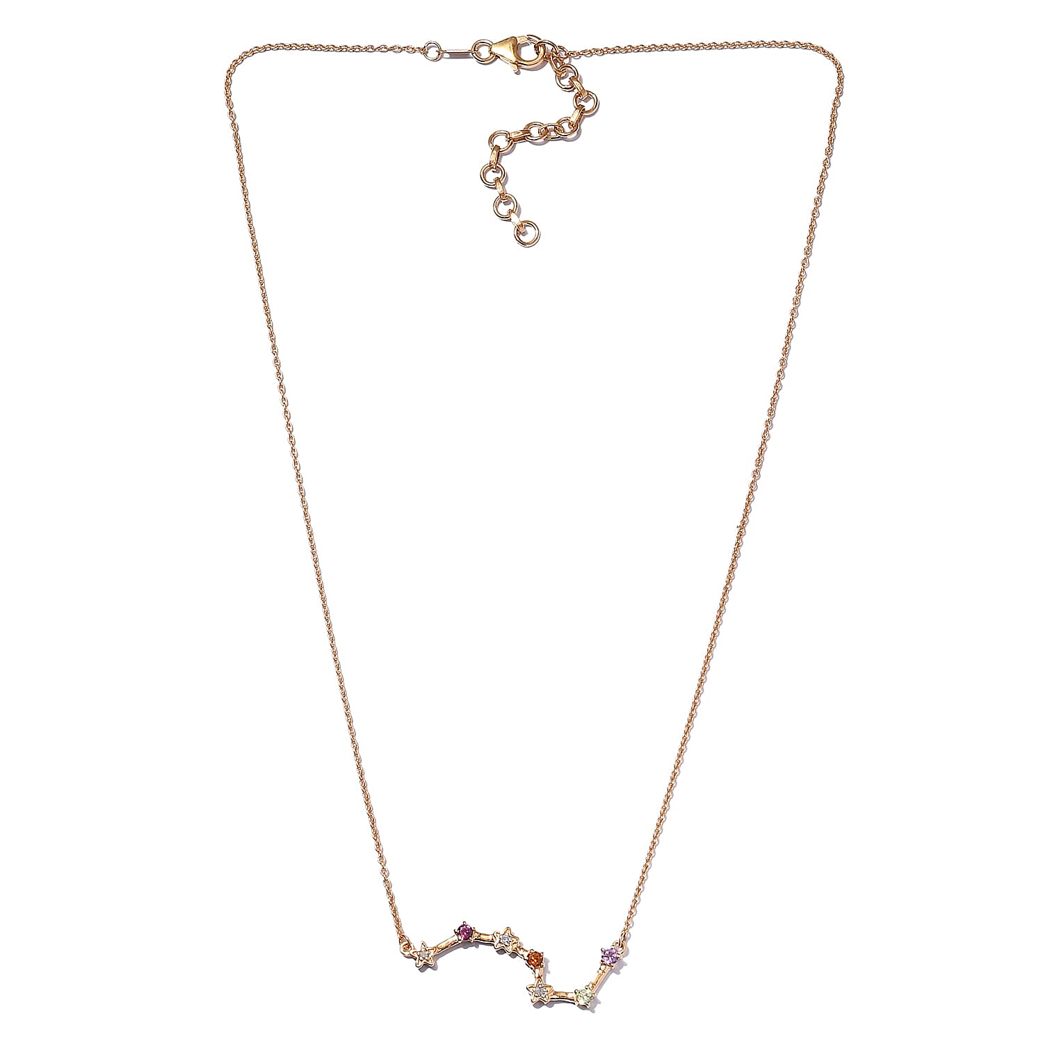 Diamond and Multi Gemstones Necklace (Size18 with 2 inch Extender ) in 14K Gold Overlay Sterling Silver, Silver Wt. 5.10 Gms