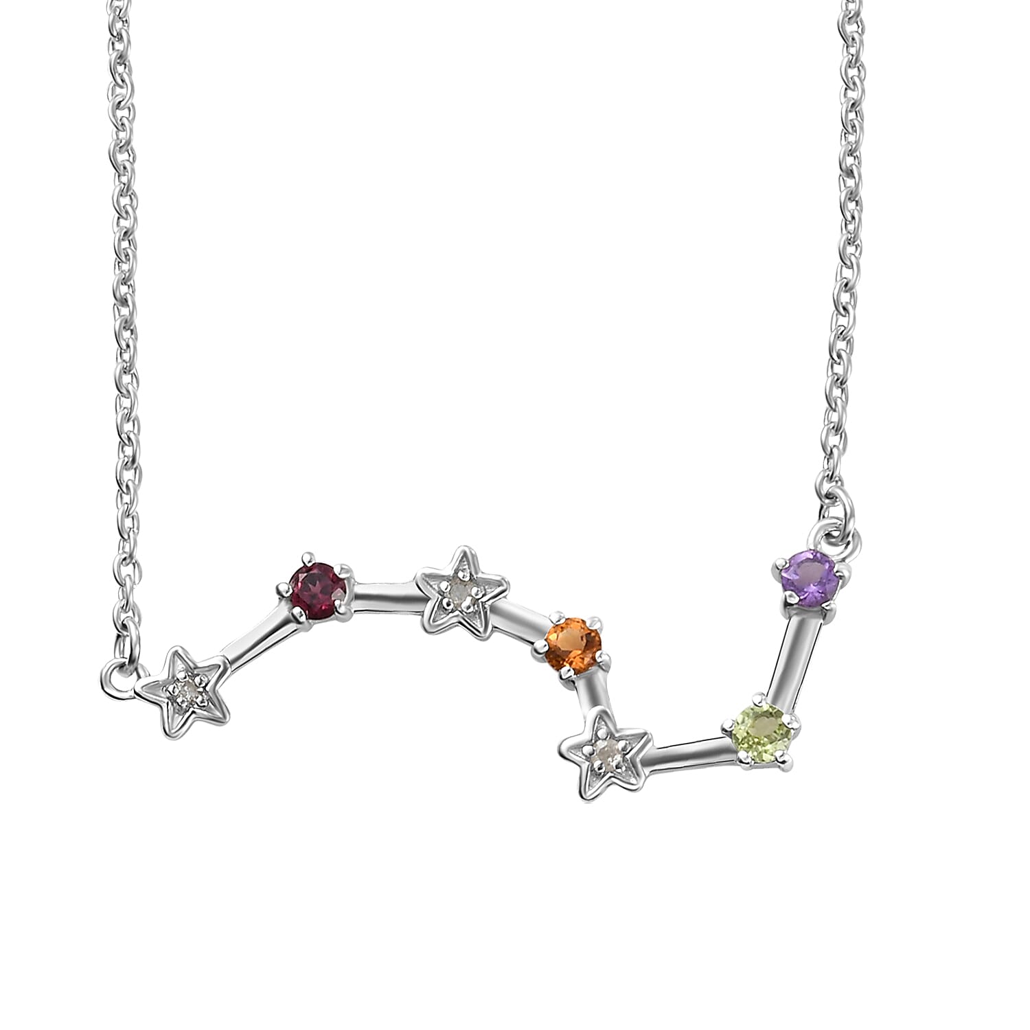 Diamond and Multi Gemstones Necklace (Size 18 With 2 Inch Extender) in Platinum Overlay Sterling Silver