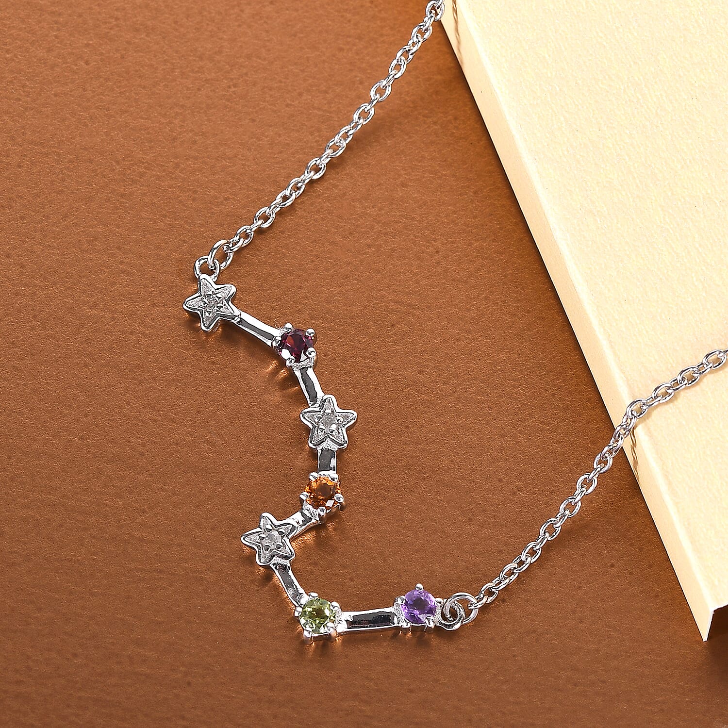 Diamond and Multi Gemstones Necklace (Size 18 With 2 Inch Extender) in Platinum Overlay Sterling Silver