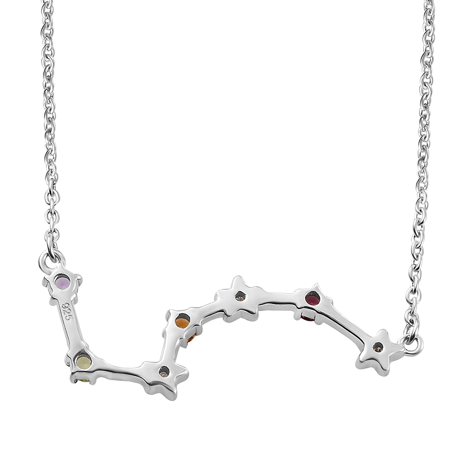 Diamond and Multi Gemstones Necklace (Size 18 With 2 Inch Extender) in Platinum Overlay Sterling Silver