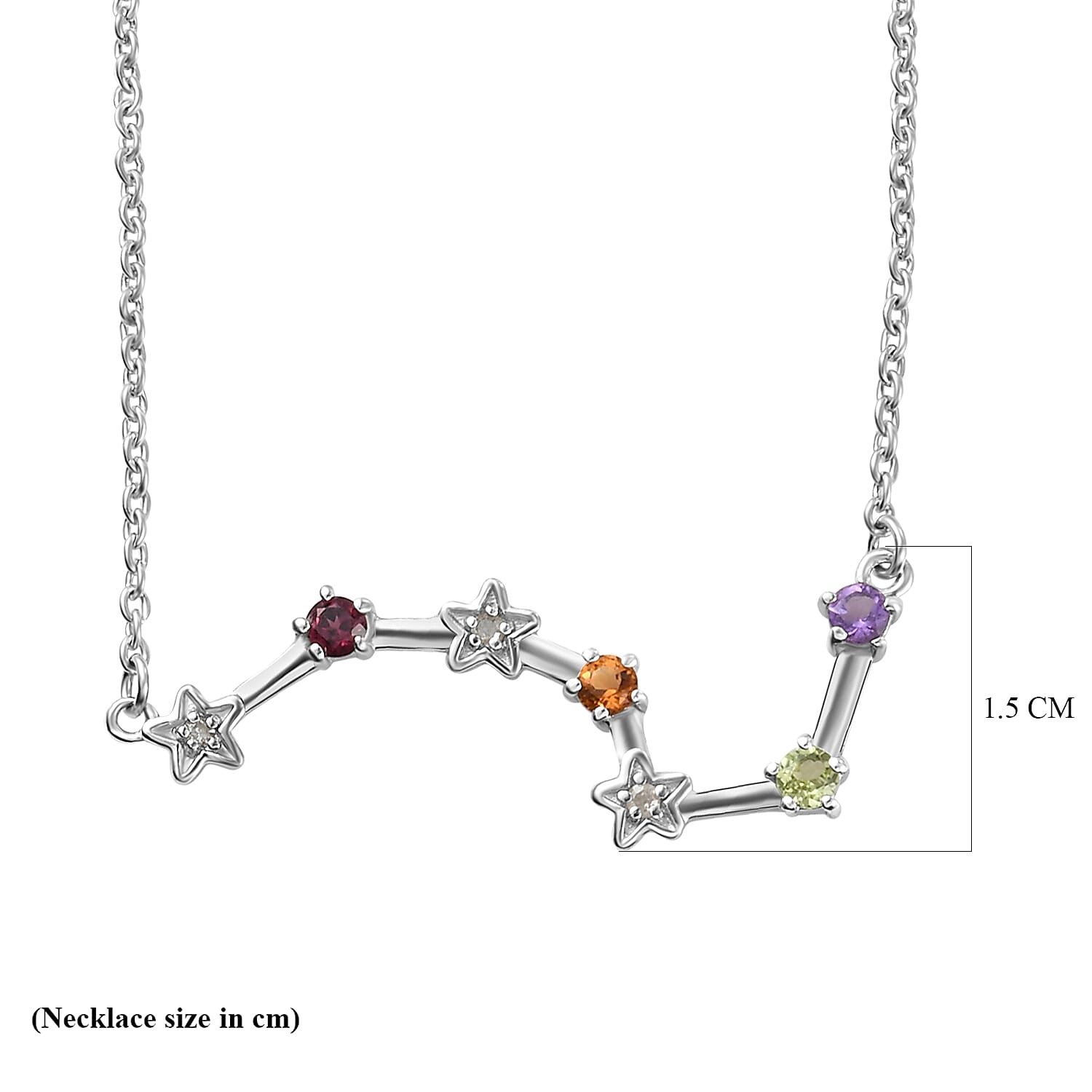 Diamond and Multi Gemstones Necklace (Size 18 With 2 Inch Extender) in Platinum Overlay Sterling Silver