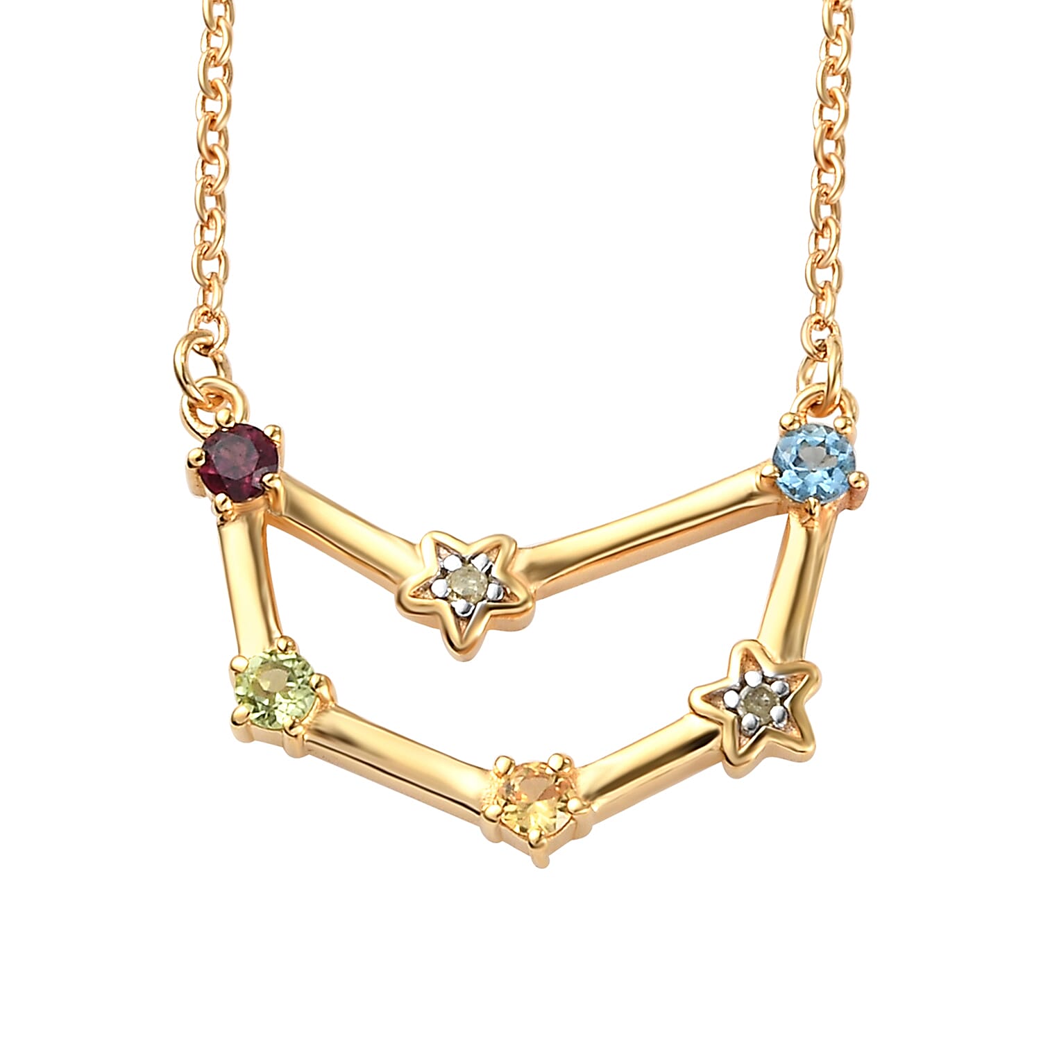 Diamond and Multi Gemstones Necklace (Size 18 with 2 Inch Extender) in 14K Gold Overlay Sterling Silver, Silver Wt. 4.00 Gms