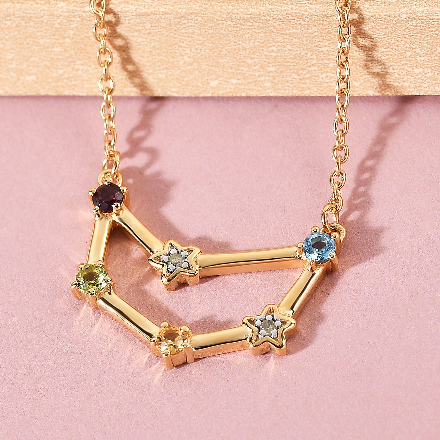 Diamond and Multi Gemstones Necklace (Size 18 with 2 Inch Extender) in 14K Gold Overlay Sterling Silver, Silver Wt. 4.00 Gms