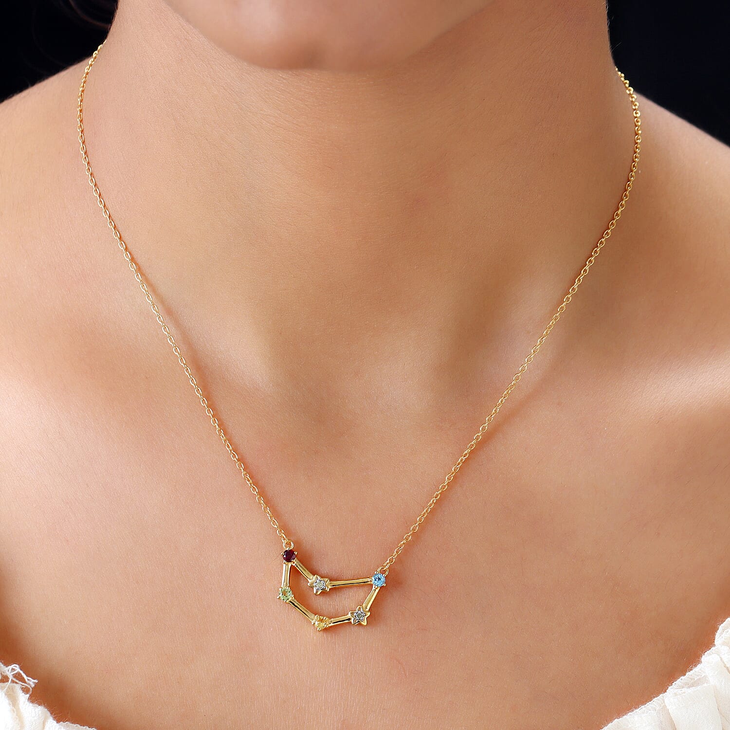 Diamond and Multi Gemstones Necklace (Size 18 with 2 Inch Extender) in 14K Gold Overlay Sterling Silver, Silver Wt. 4.00 Gms