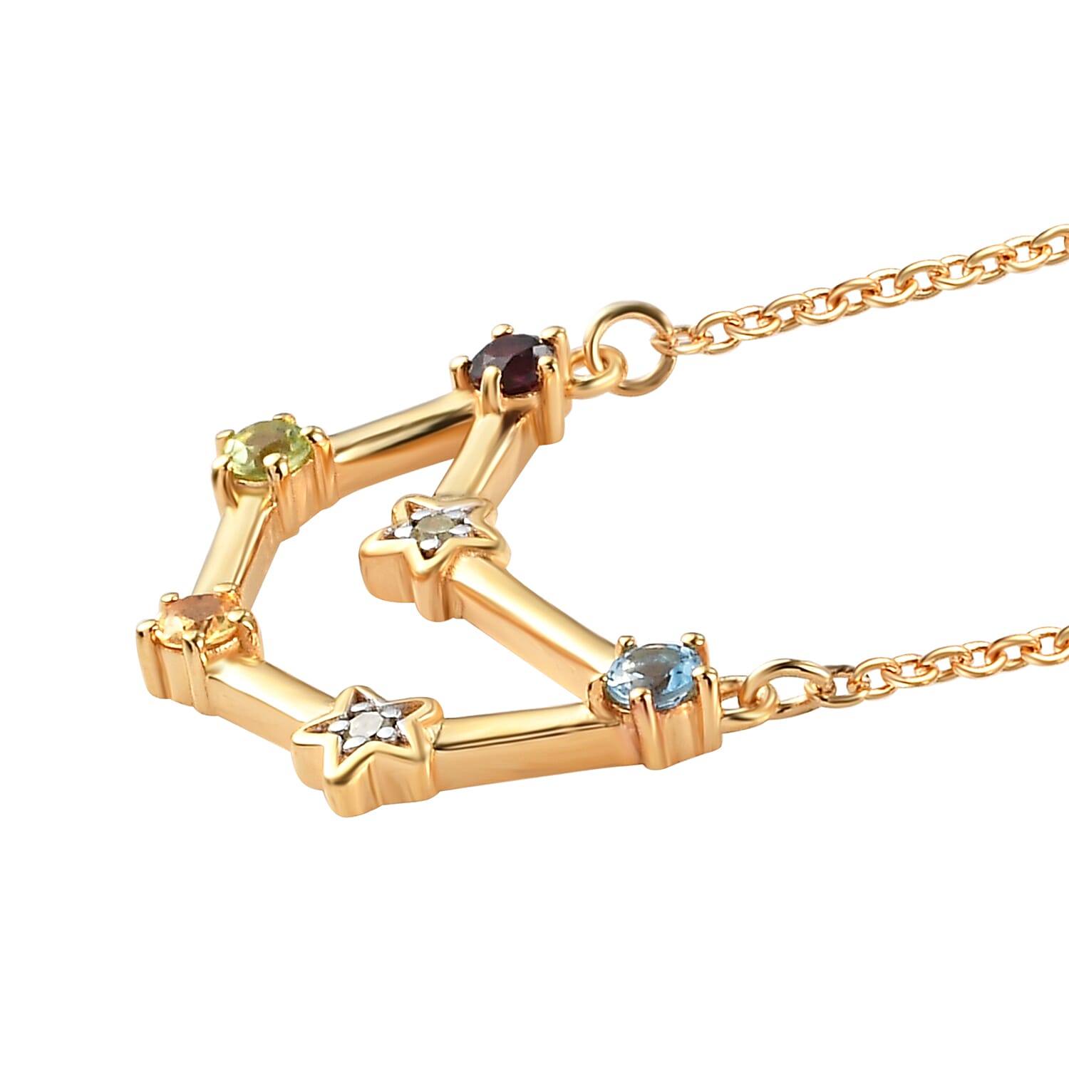 Diamond and Multi Gemstones Necklace (Size 18 with 2 Inch Extender) in 14K Gold Overlay Sterling Silver, Silver Wt. 4.00 Gms