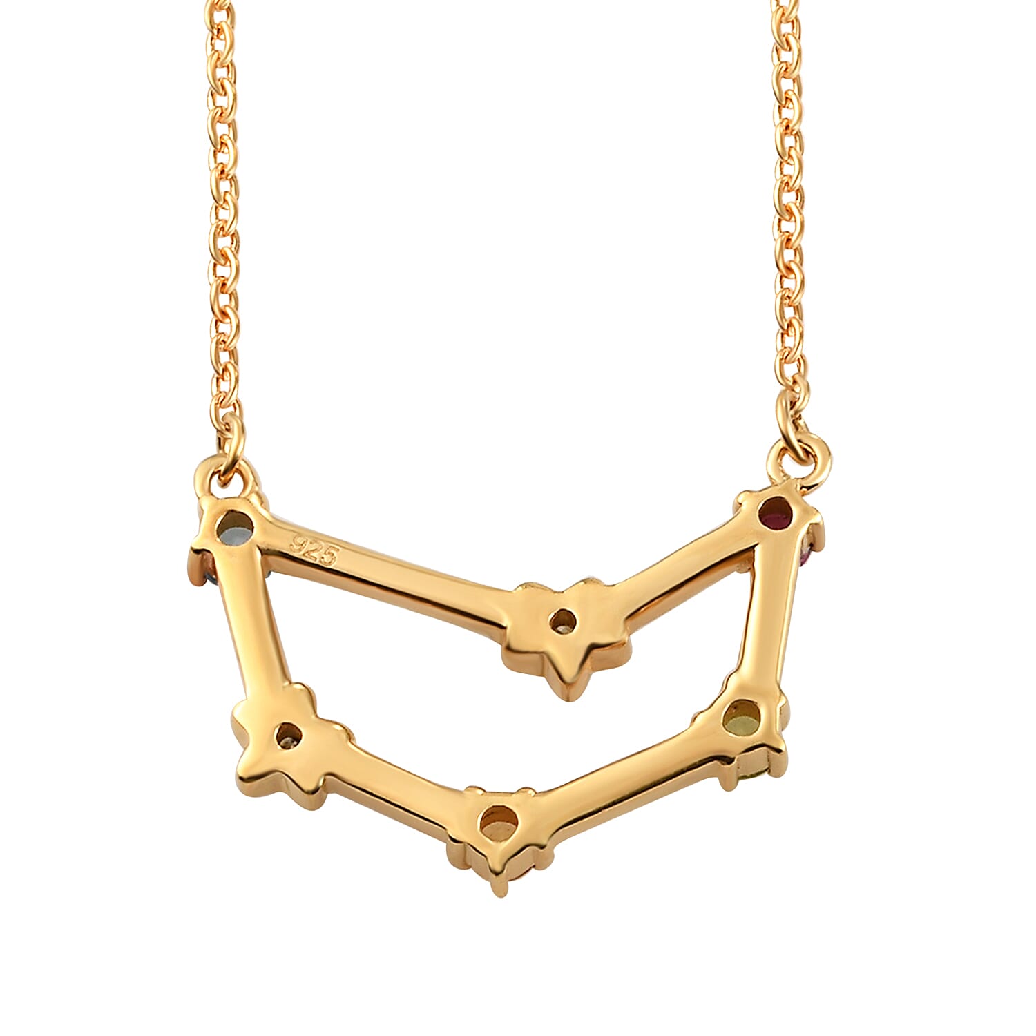 Diamond and Multi Gemstones Necklace (Size 18 with 2 Inch Extender) in 14K Gold Overlay Sterling Silver, Silver Wt. 4.00 Gms