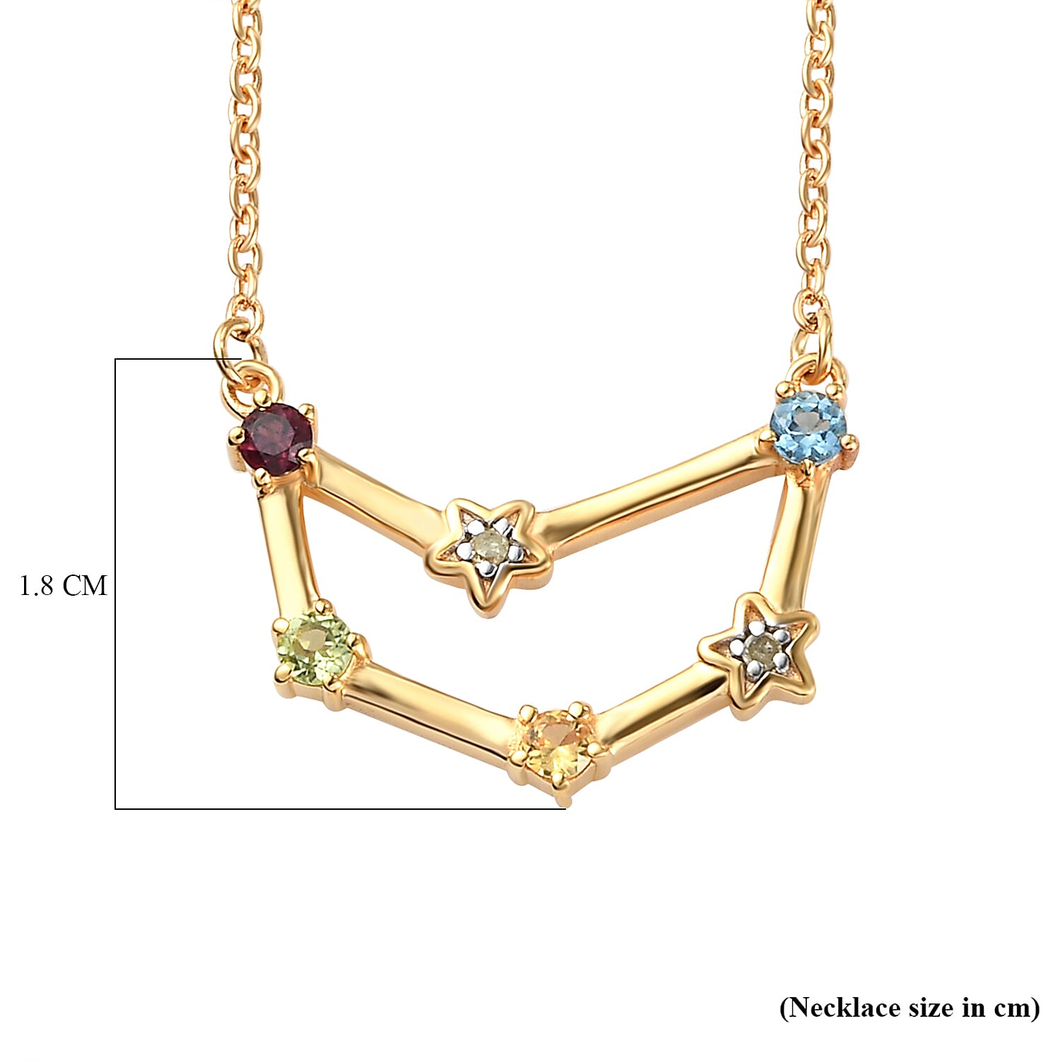 Diamond and Multi Gemstones Necklace (Size 18 with 2 Inch Extender) in 14K Gold Overlay Sterling Silver, Silver Wt. 4.00 Gms