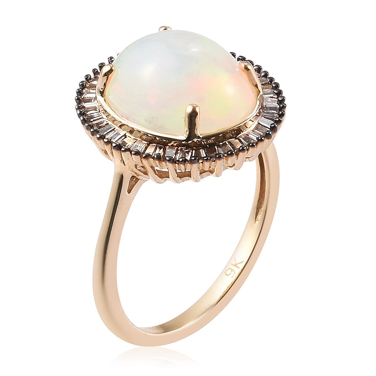 Cocktail Collection-9K Yellow Gold Ethiopian Welo Opal (Oval 12x10) and Diamond (Rnd 0.25 Cts) Ring 3.250 Ct.t.