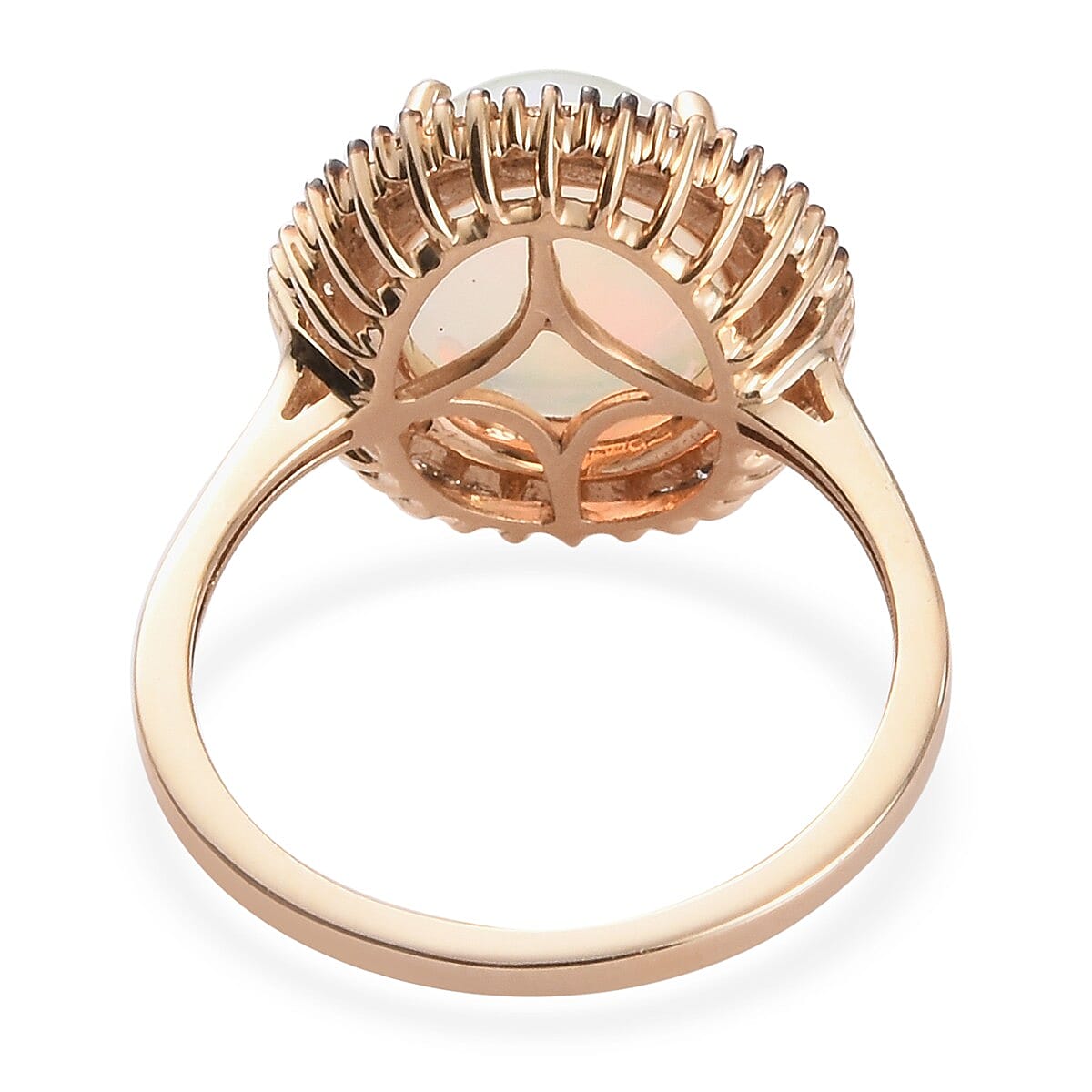 Cocktail Collection-9K Yellow Gold Ethiopian Welo Opal (Oval 12x10) and Diamond (Rnd 0.25 Cts) Ring 3.250 Ct.t.