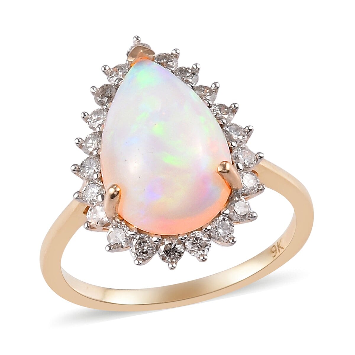 Cocktail Collection- 9K Yellow Gold AA Ethiopian Welo Opal and Diamond Ring 3.25 Ct.