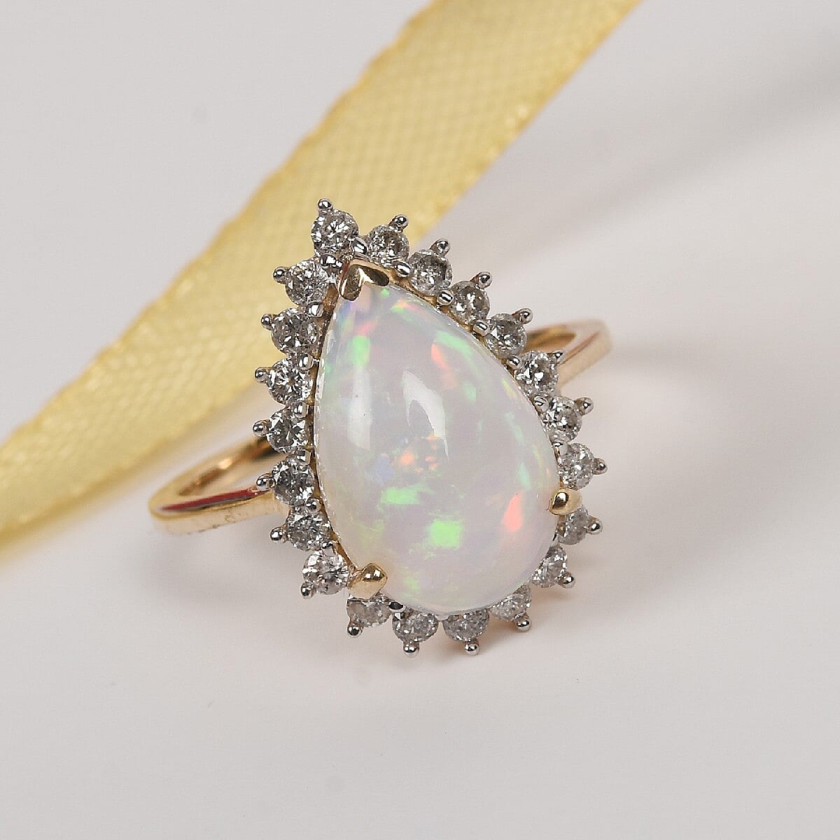 Cocktail Collection- 9K Yellow Gold AA Ethiopian Welo Opal and Diamond Ring 3.25 Ct.