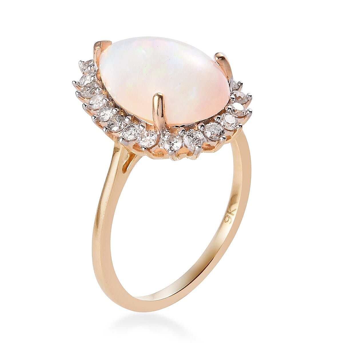 Cocktail Collection- 9K Yellow Gold AA Ethiopian Welo Opal and Diamond Ring 3.25 Ct.