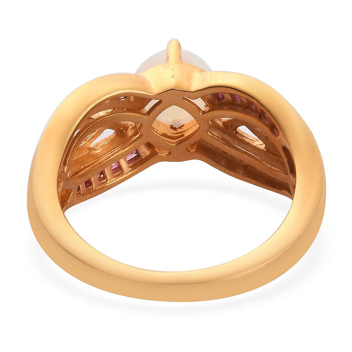 Ethiopian Welo Opal, African Ruby (FF) and Natural Cambodian Zircon Ring in 14K Gold Overlay Sterling Silver 1.380 Ct.